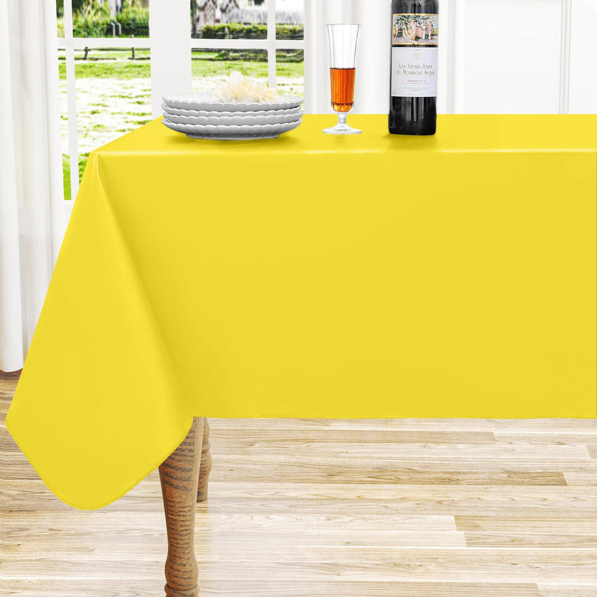 Round Navy Blue Vinyl Waterproof Tablecloth with Flannel Backed | Spillproof Wipe Clean Table Cloth, Plastic Flannel Backing for Dining, Buffet Parties Picnic Camping, 60"