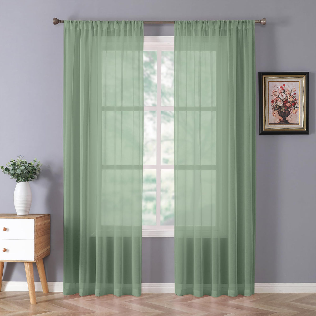 Tollpiz Sheer Curtains Living Room Linen Textured Curtain Sheers Light Filtering Voile Rod Pocket Curtains for Bedroom, 38 x 63 inches Long, White, Set of 2 Panels