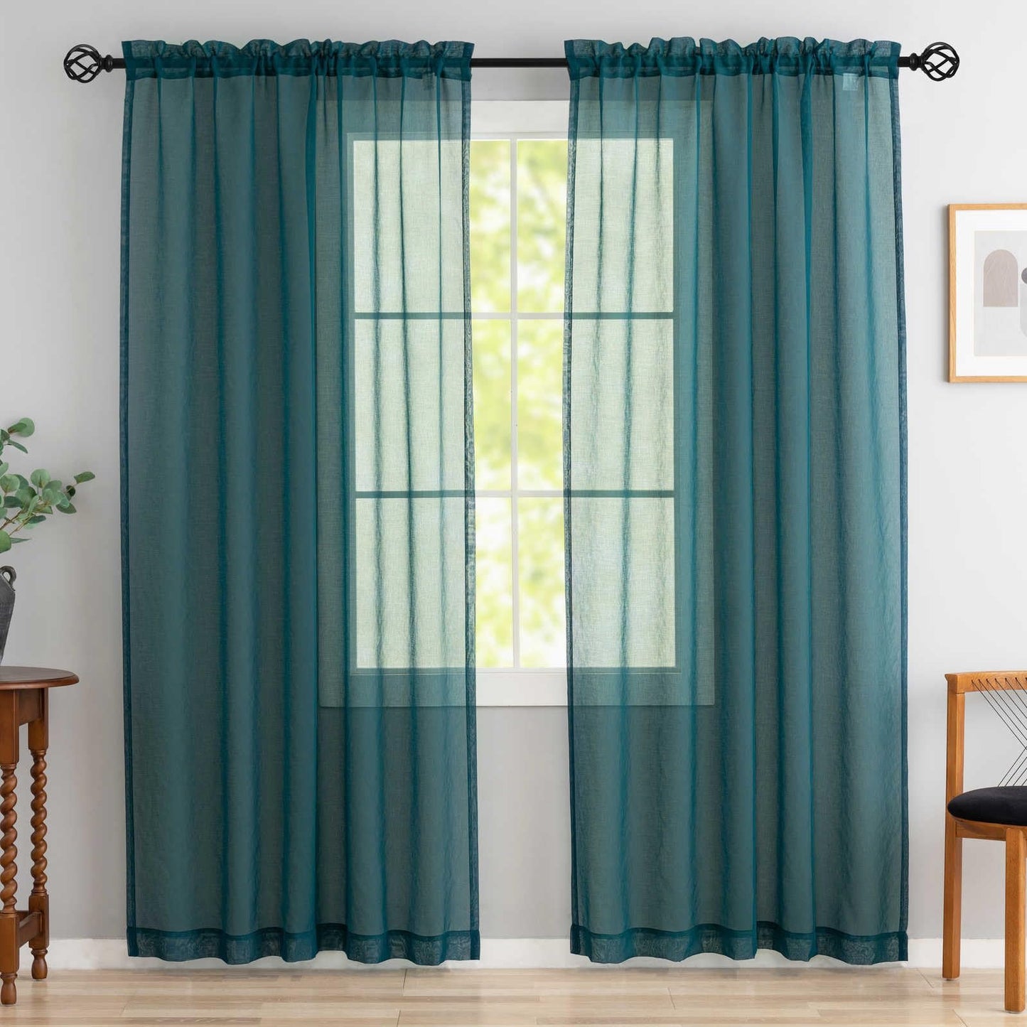 MYSTIC-HOME Sheer Curtains White 63 Inch Length, Rod Pocket Voile Drapes for Living Room, Bedroom, Window Treatments Semi Crinkle Curtain Panels for Yard, Patio, Villa, Parlor, Set of 2, 52"x 63"