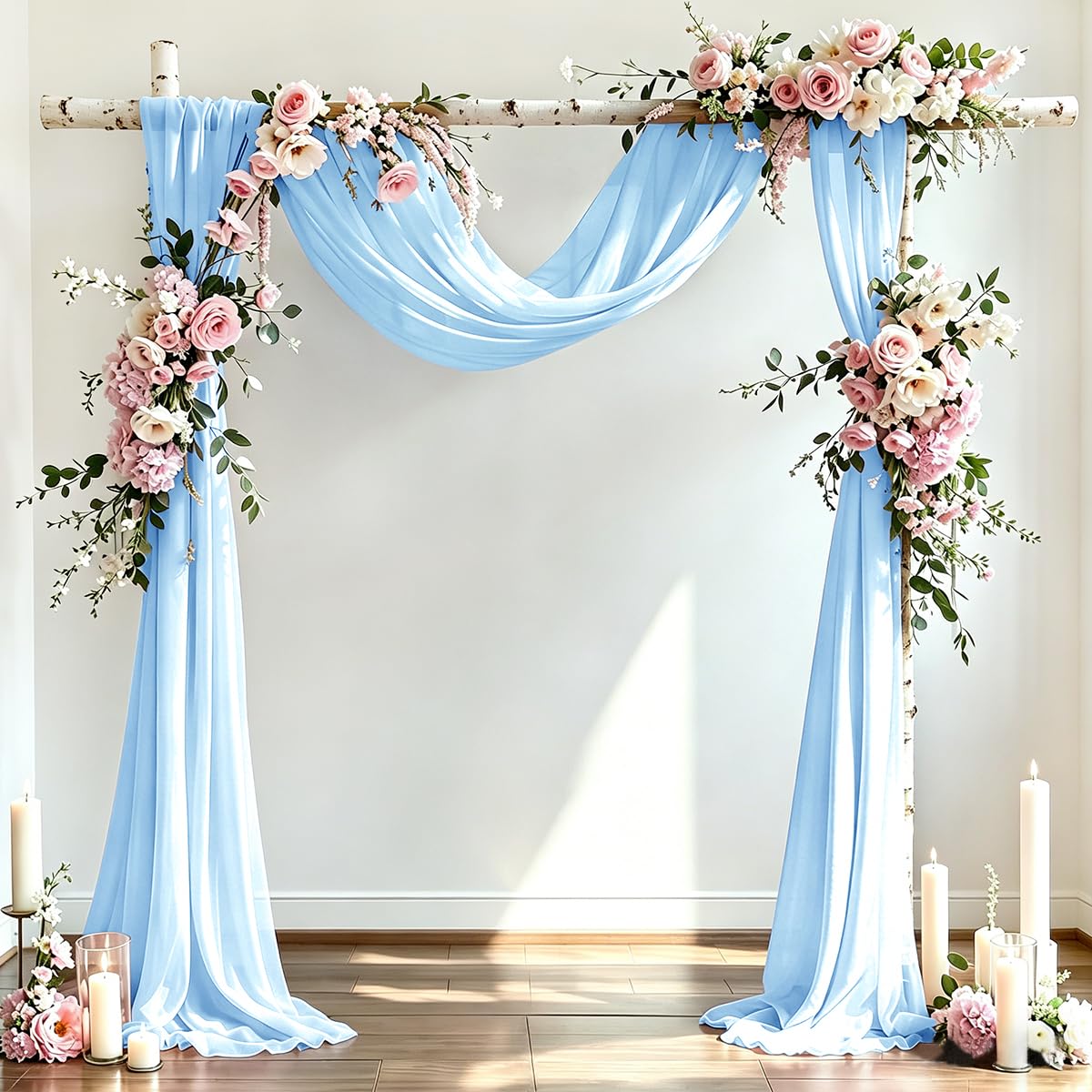 DeZerlor Wedding Draping Fabric Ivory Drapes for Backdrop, 2 Pack | 29"x20FT, Sheer Curtains for Romantic Bridal Baby Shower Decorations Ceremony Birthday Party Outdoor Events