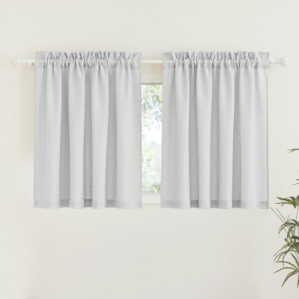 RYB HOME White Semi Sheer Curtains 84 inches Long for Living Room | Half Privacy, Linen Textured, Sheer Light Filtering, Vertical Window Drapes, for Bedroom Dining, White, W52 x L84, 2 Panels