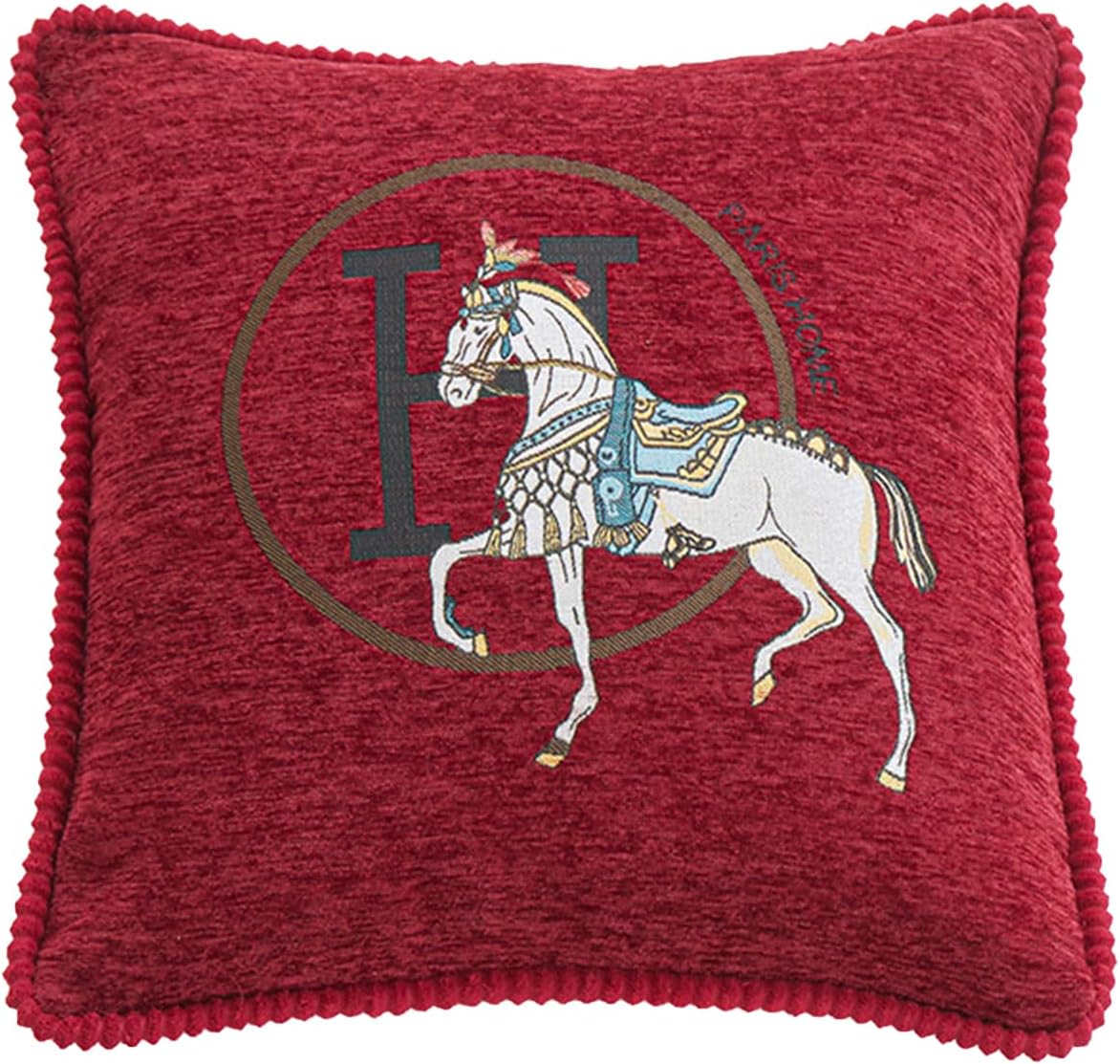 Croker Horse New Version 18x18 inches Throw Pillow Cushion Covers Set 2 Pack - Luxury Horse Jacquard Embroidery with Lace Trim Decorative Cover for Couch, Sofa, Living Room Bedroom (Red)