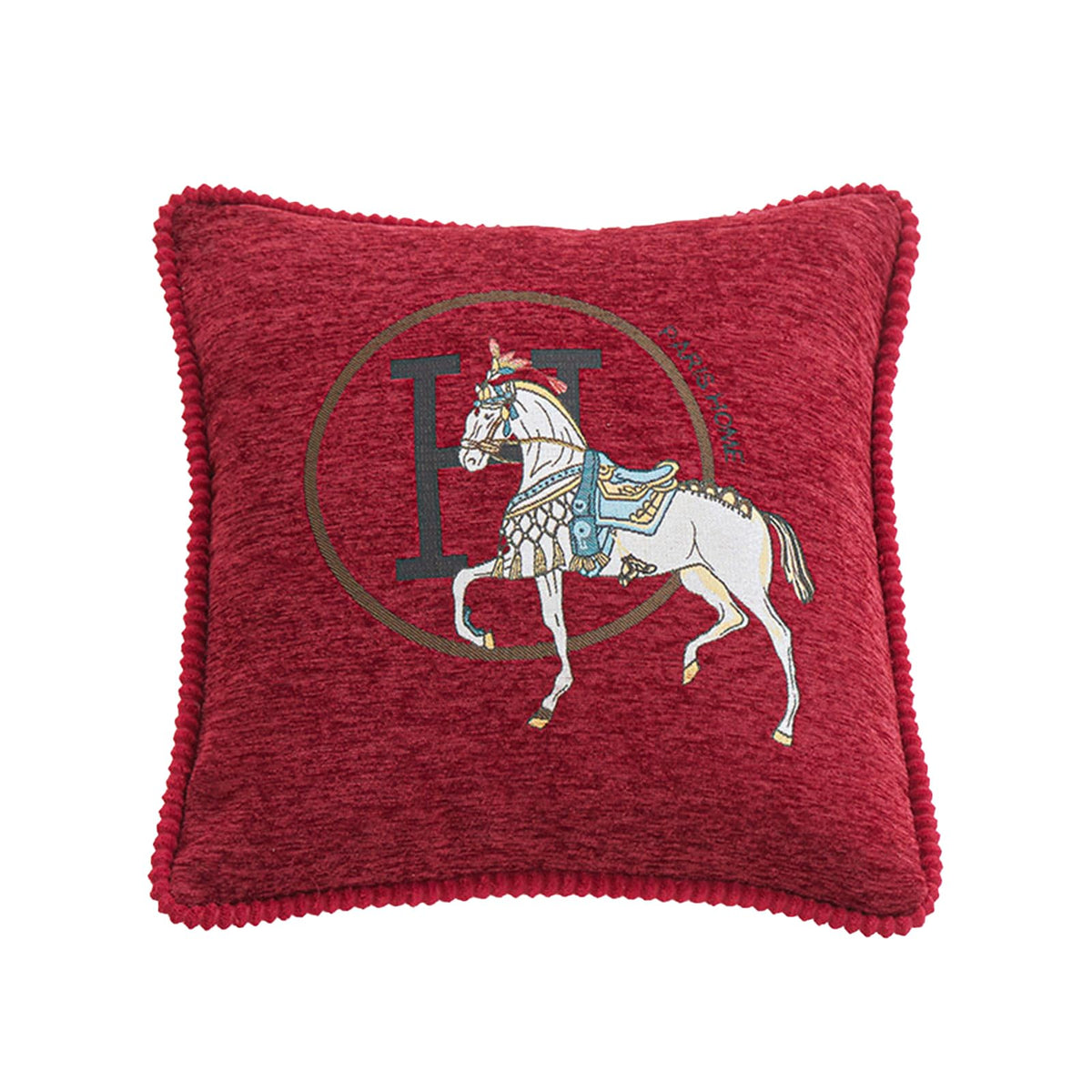 Croker Horse New Version 18x18 inches Throw Pillow Cushion Covers Set 2 Pack - Luxury Horse Jacquard Embroidery with Lace Trim Decorative Cover for Couch, Sofa, Living Room Bedroom (Red)
