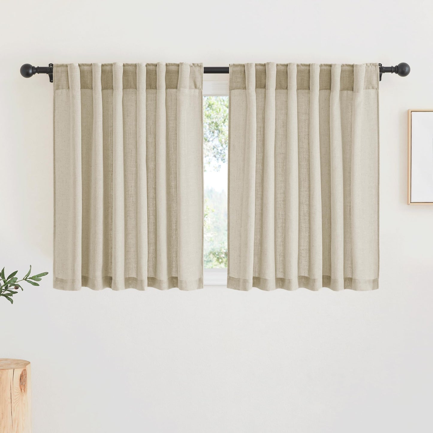 RYB HOME White Sheer Curtains for Living Room Patio Glass Door, W52 x L95 | Linen Texture, Light Filtering Privacy, Airy Translucent, Back Tab, Bedroom Office Balcony, W52 x L95, 2 Panels