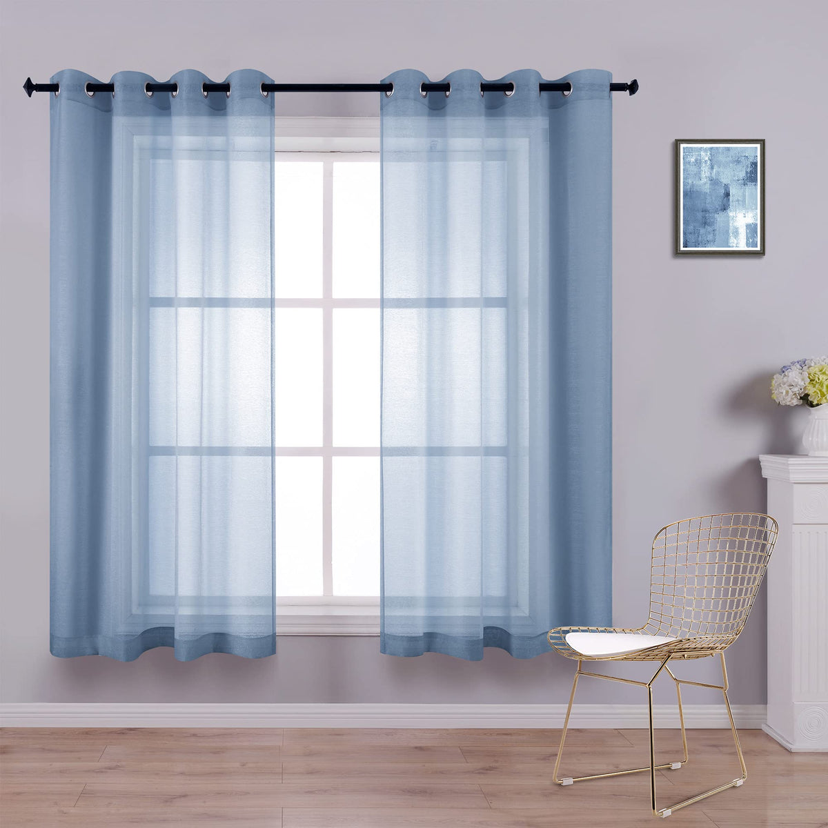 White Sheer Curtains 84 Inches Long Set 2 Panels Grommet Pair Faux Linen Semi Transparent Drape Tulle Gauze Voile Window Sheer Curtains for Bedroom Living Room Dining Wide 52 Length Solid Pack
