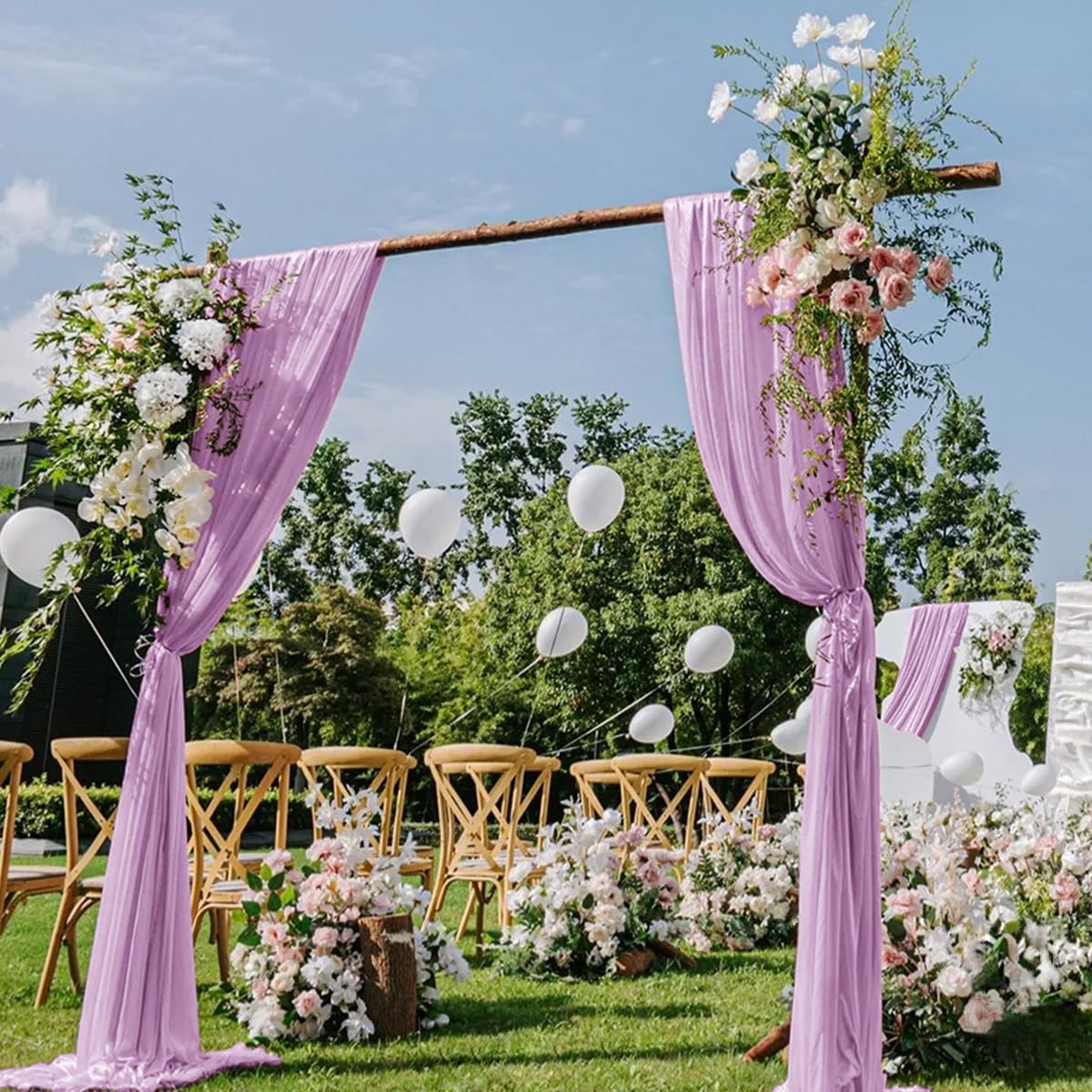 DeZerlor Wedding Draping Fabric Ivory Drapes for Backdrop, 2 Pack | 29"x20FT, Sheer Curtains for Romantic Bridal Baby Shower Decorations Ceremony Birthday Party Outdoor Events