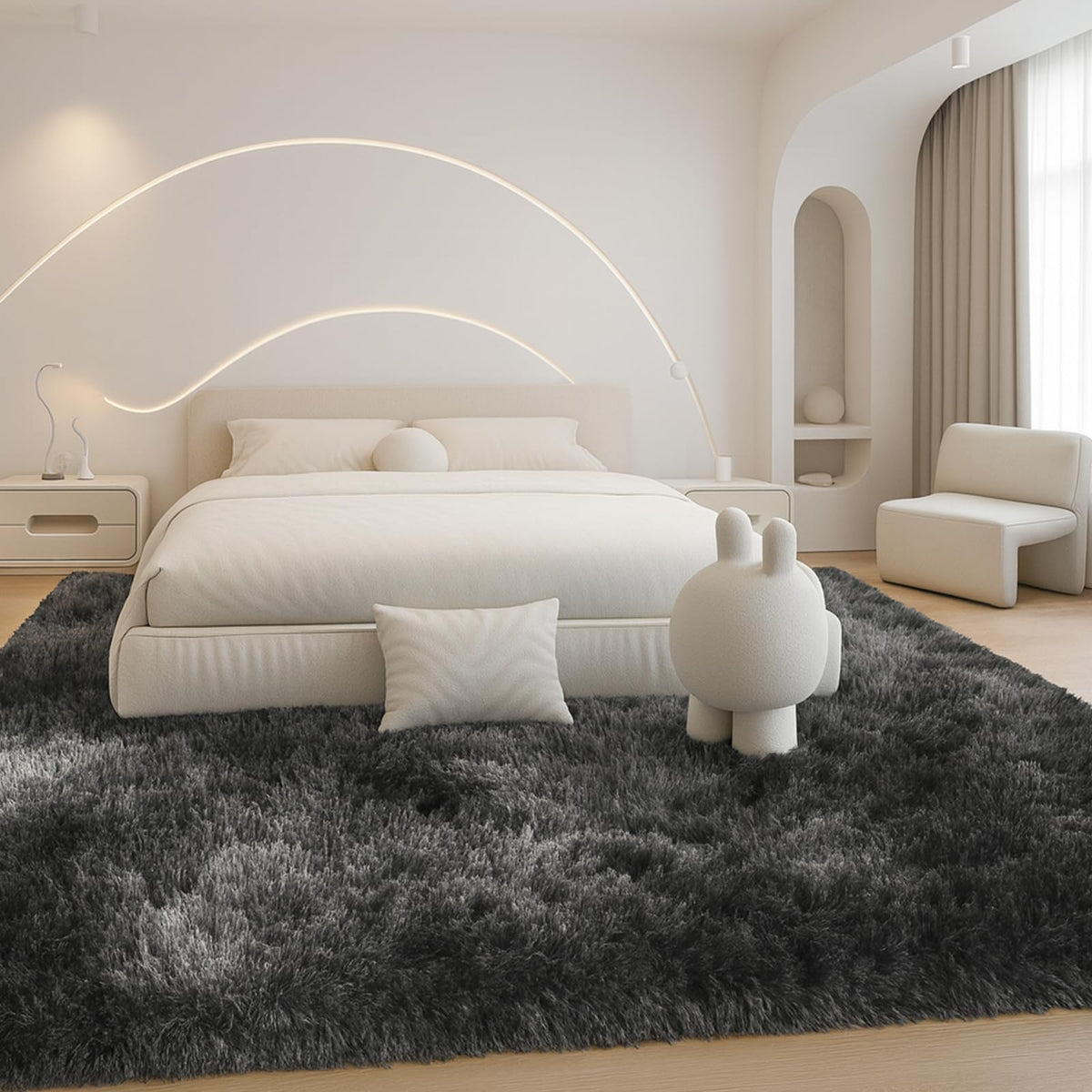 8x10 Cream Fluffy Shag Area Rug, Non-Slip Soft Carpet for Home | Soft Plush Rug With Durable Non-Slip Backing. Ideal for Living Room, Bedroom, Kids Room. Thick, Cozy, Modern Design.
