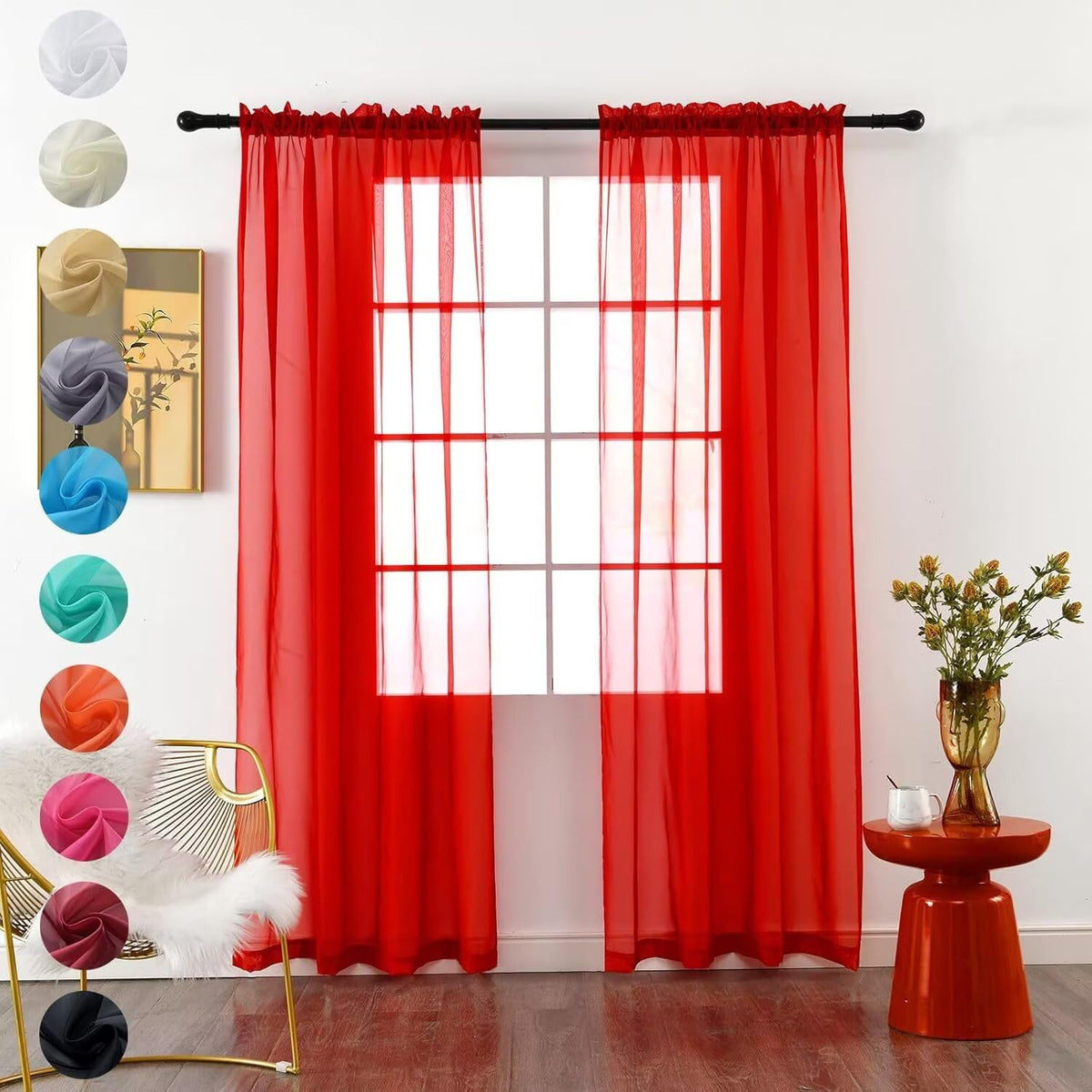 youleyar Solid Sheer Rod Pocket Curtain Voile Draperies 2 Panels White Beige Black Grey Coffee 52 Inch Width 84 Inch Long 1 Pair for Kitchen Bedroom Children Living Room Yard (Ivory,52W ｘ 84L)