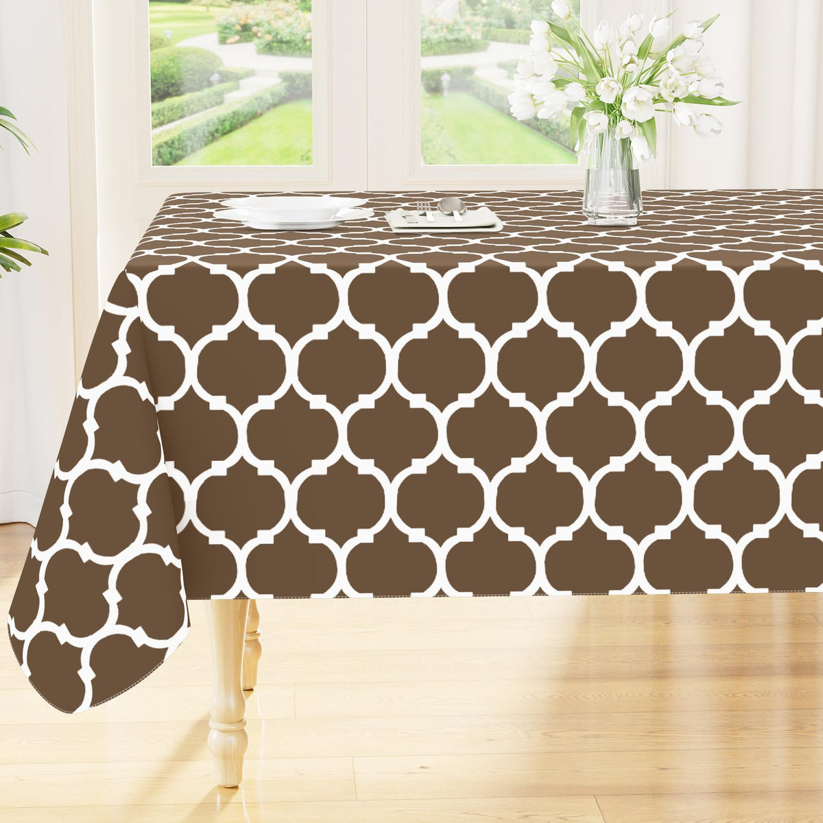 Smiry Rectangle Table Cloth, Flannel Backed Vinyl Tablecloth, 60"x84" | Waterproof Plastic Tablecloths, Wipeable Table Cover for Dining, Indoor and Outdoor (Grey)