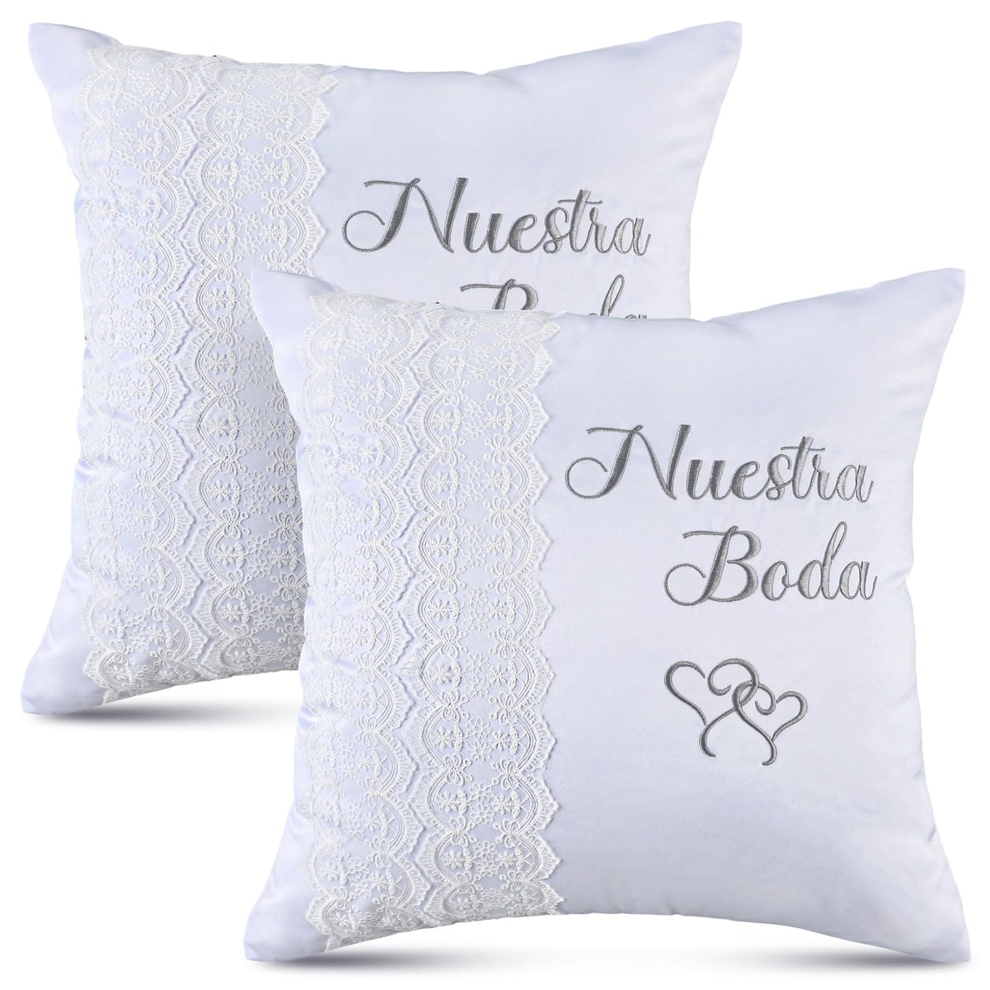 Mixweer 2pcs Wedding Embroidered Kneeling Pillows Nuestra Boda 18 x 18 Inch Embroidered Prayer Pillow Satin and Lace Kneeling White/Silver, Cojines para Boda, Decoracion (18",Without Pillow)