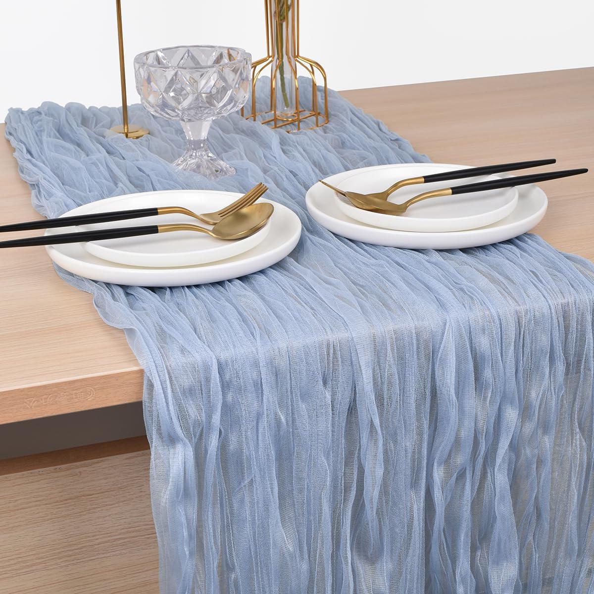 Blue Cheesecloth Table Runner Cheese Cloth Wedding Birthday Party Decor | 10Ft Summer Rustic Boho Gauze Farmhouse Bridal Baby Shower Holiday Dining Tea Party Home Table Decorations