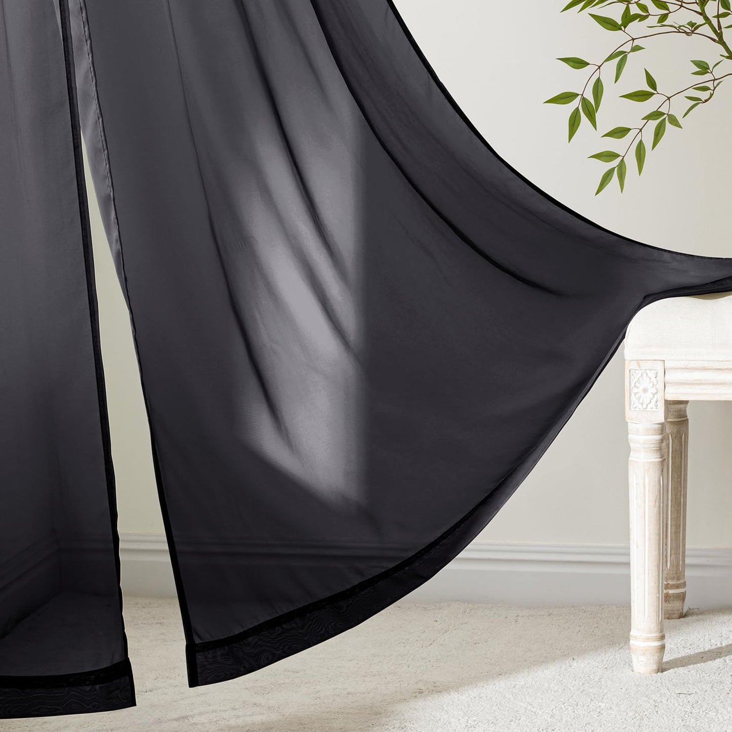 MIULEE Black Sheer Curtains 84 Inches Long 4 Panels 42 x 84 Inches | Light Filtering, Rod Pocket, Voile Drapes, Living Room, Bedroom, Window Treatments