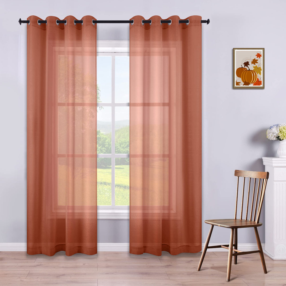 White Sheer Curtains 84 Inches Long Set 2 Panels Grommet Pair Faux Linen Semi Transparent Drape Tulle Gauze Voile Window Sheer Curtains for Bedroom Living Room Dining Wide 52 Length Solid Pack