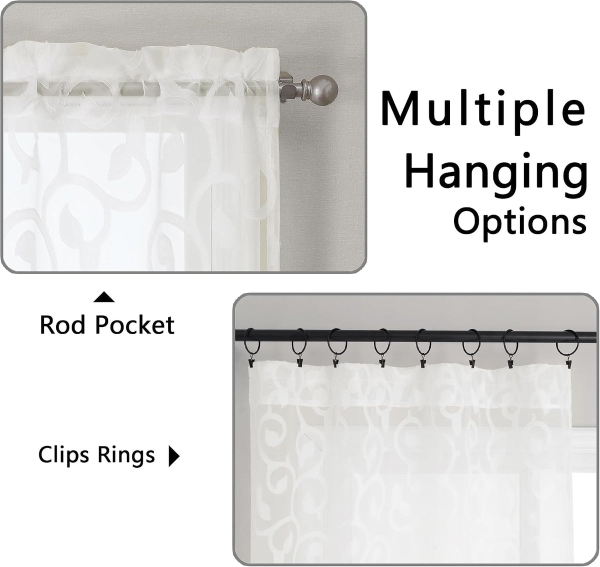 Furman Ivory Sheer Curtains 84 inches Long for Bedroom Living Room 2 Panels Set, Jacquard Clip Light Filtering Semi Sheer Curtain Rod Pocket Window Drapes, 2 Pcs Each 40 W 84 L