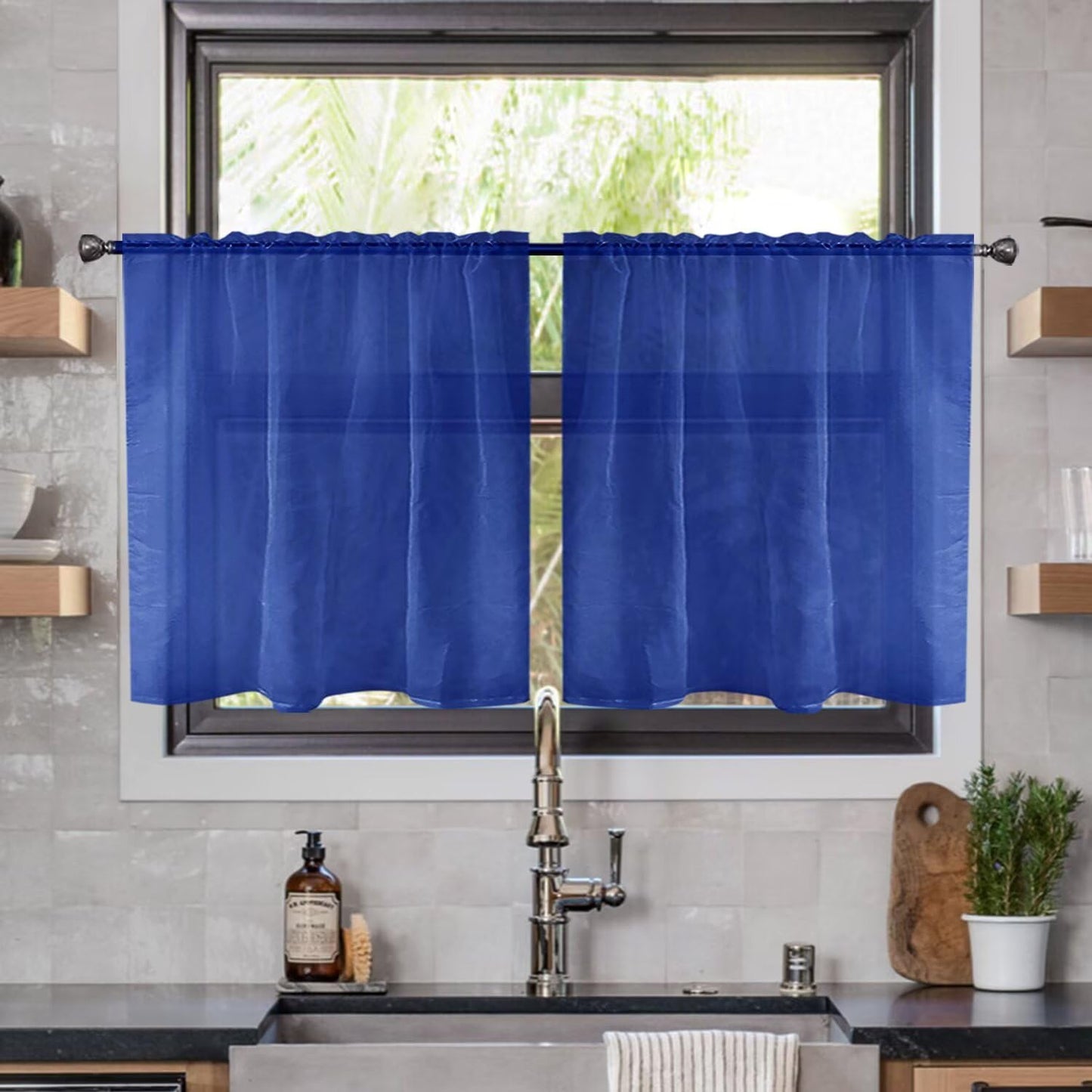 youleyar Solid Sheer Rod Pocket Curtain Voile Draperies 2 Panels White Beige Black Grey Coffee 52 Inch Width 84 Inch Long 1 Pair for Kitchen Bedroom Children Living Room Yard (Ivory,52W ｘ 84L)