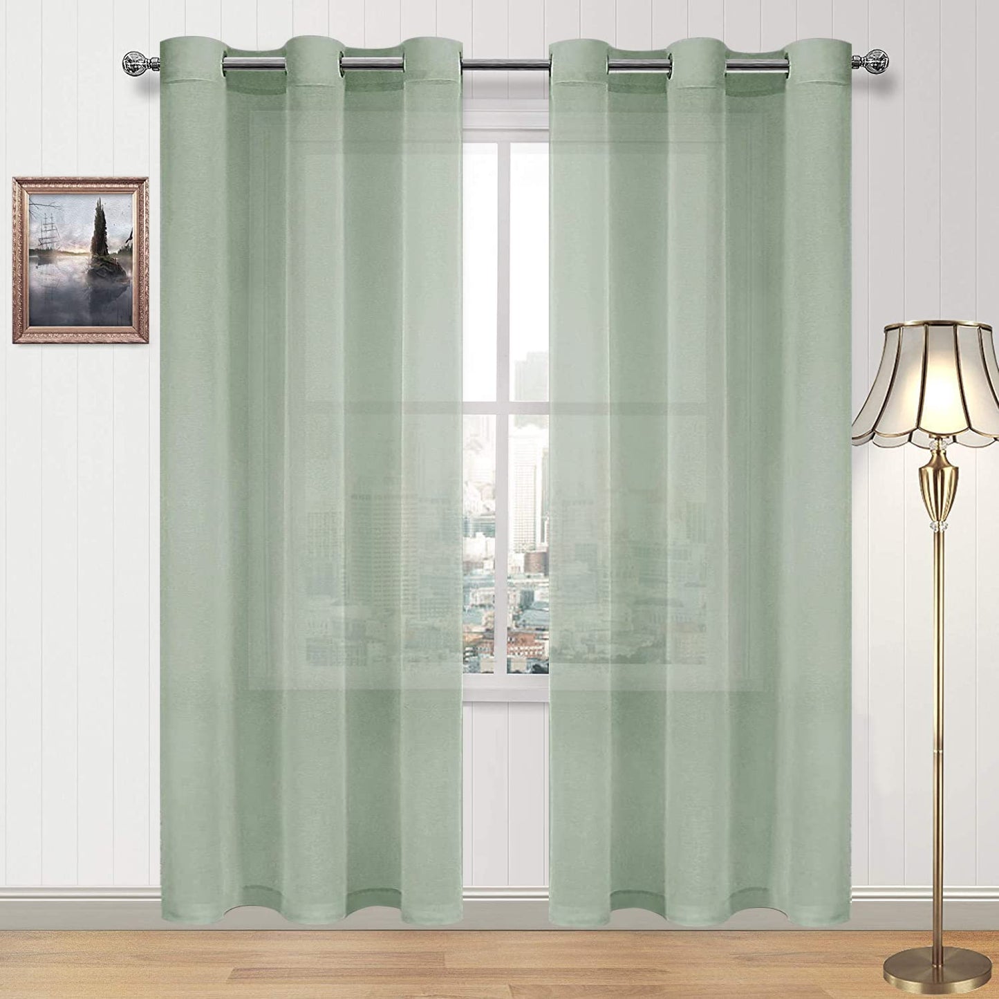 DWCN White Sheer Curtains Linen Look Semi Transparent Voile Grommet White Curtains for Living Dining Room Drapes 52 x 84 Inch Long, Set of 2 Panels