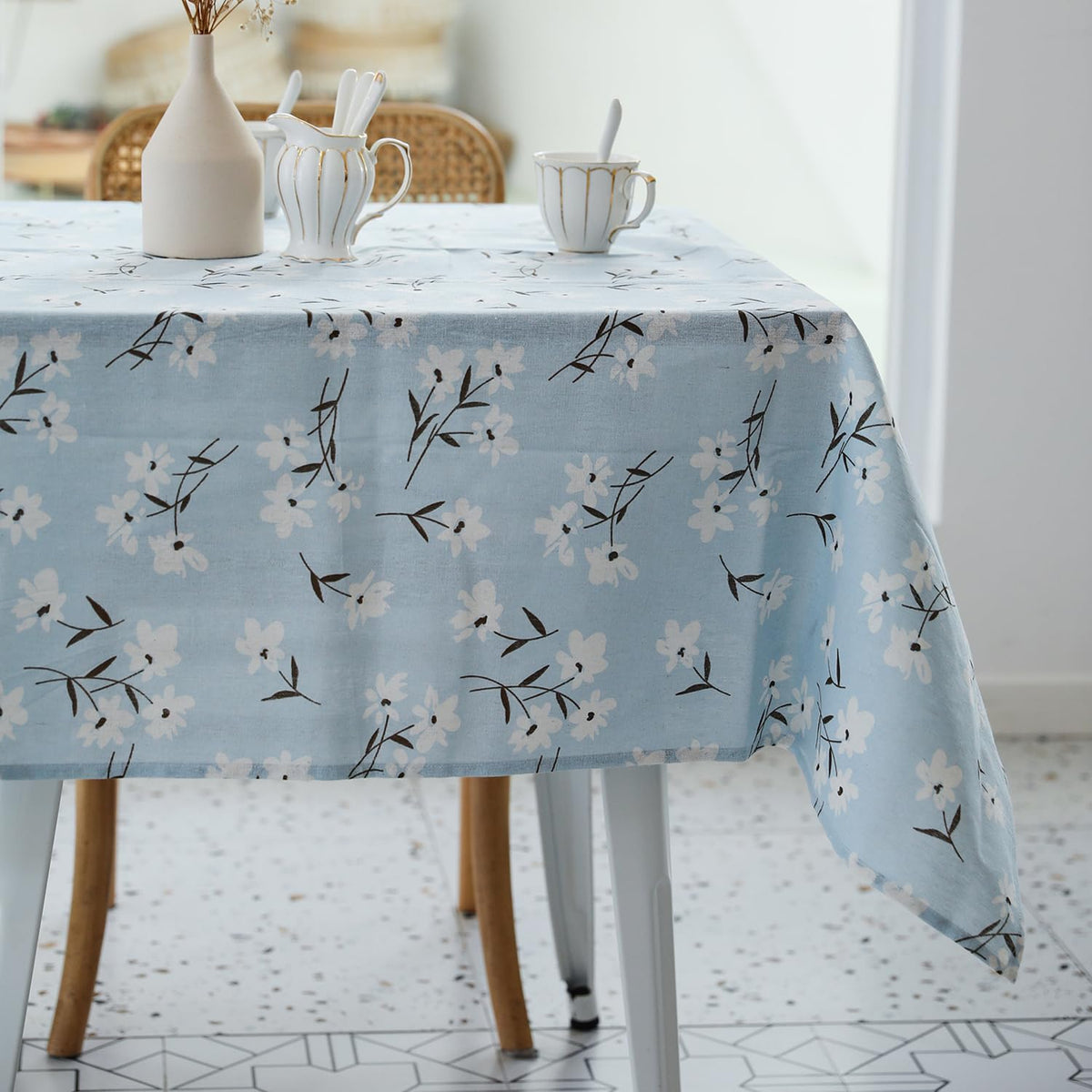 Pastoral Rectangle Tablecloth - 60 x 102 Inch Table Cloth - Washable Table Cover with Dust-Proof Wrinkle Resistant for Restaurant, Picnic, Indoor and Outdoor Dining, Floral (Dark Blue)