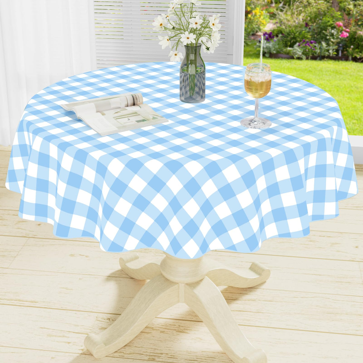 Rectangle Waterproof Vinyl Table Cloth, Buffalo Flannel Backed Tablecloth, Wipeable Plastic Table Cover for Dinner, Kitchen, Outdoor (60" x 84", Black and White)