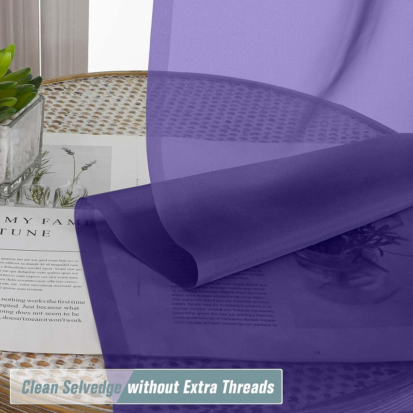 Purple Window Sheer Curtains 54 inch Length, Soft Airy Light Filtering Sheer Curtain 2 Panels Set, Dual Rod Pocket Gauze Purple Drapes for Living Room Bedroom, 2x42Wx54L Inches