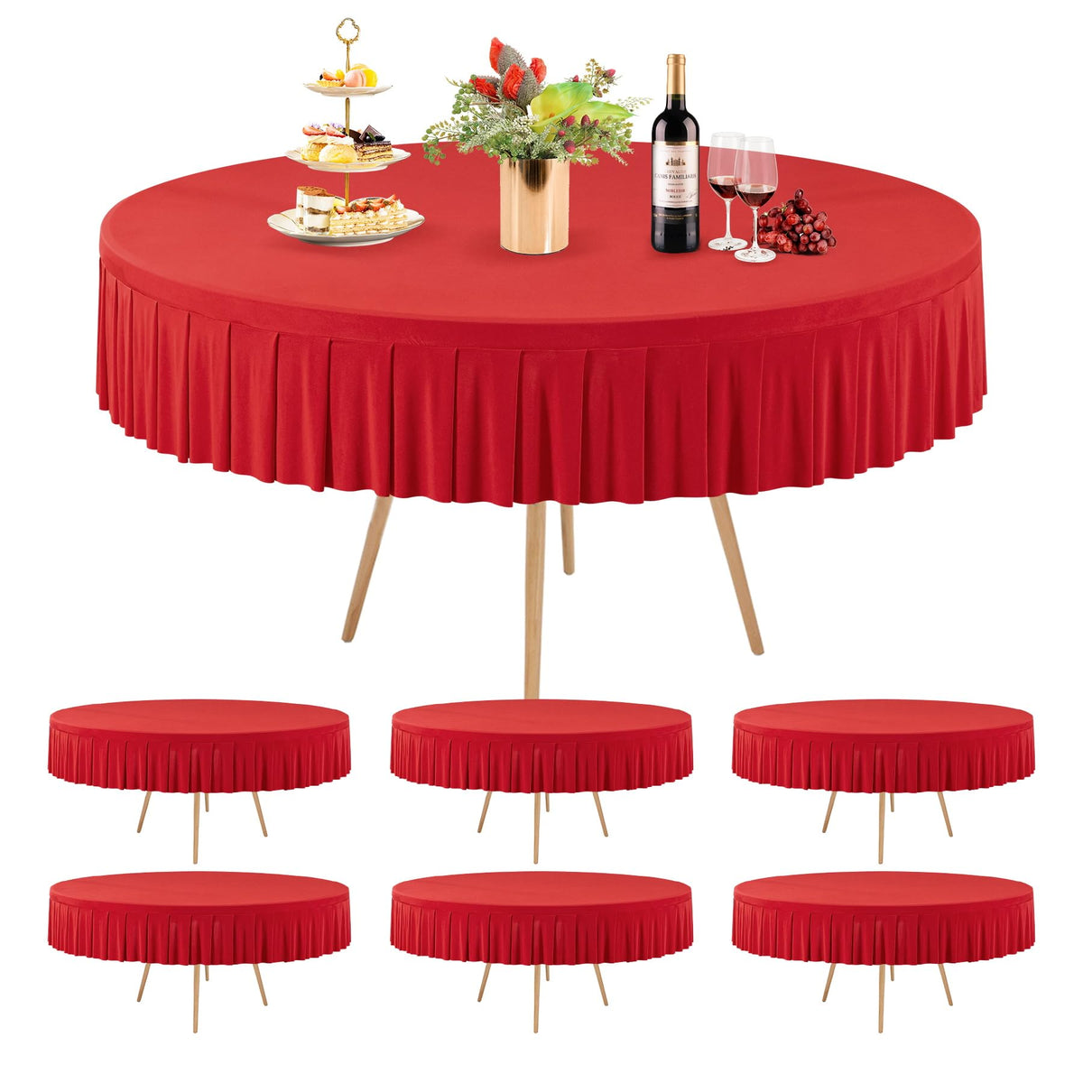 8 Pack Champagne Spandex Round Tablecloths for 72in Table, Stretchy Fitted 6FT Round Table Cloths, Wrinkle Free Table Cover with Skirt for Wedding Birthday Party Bridal Shower Banquet