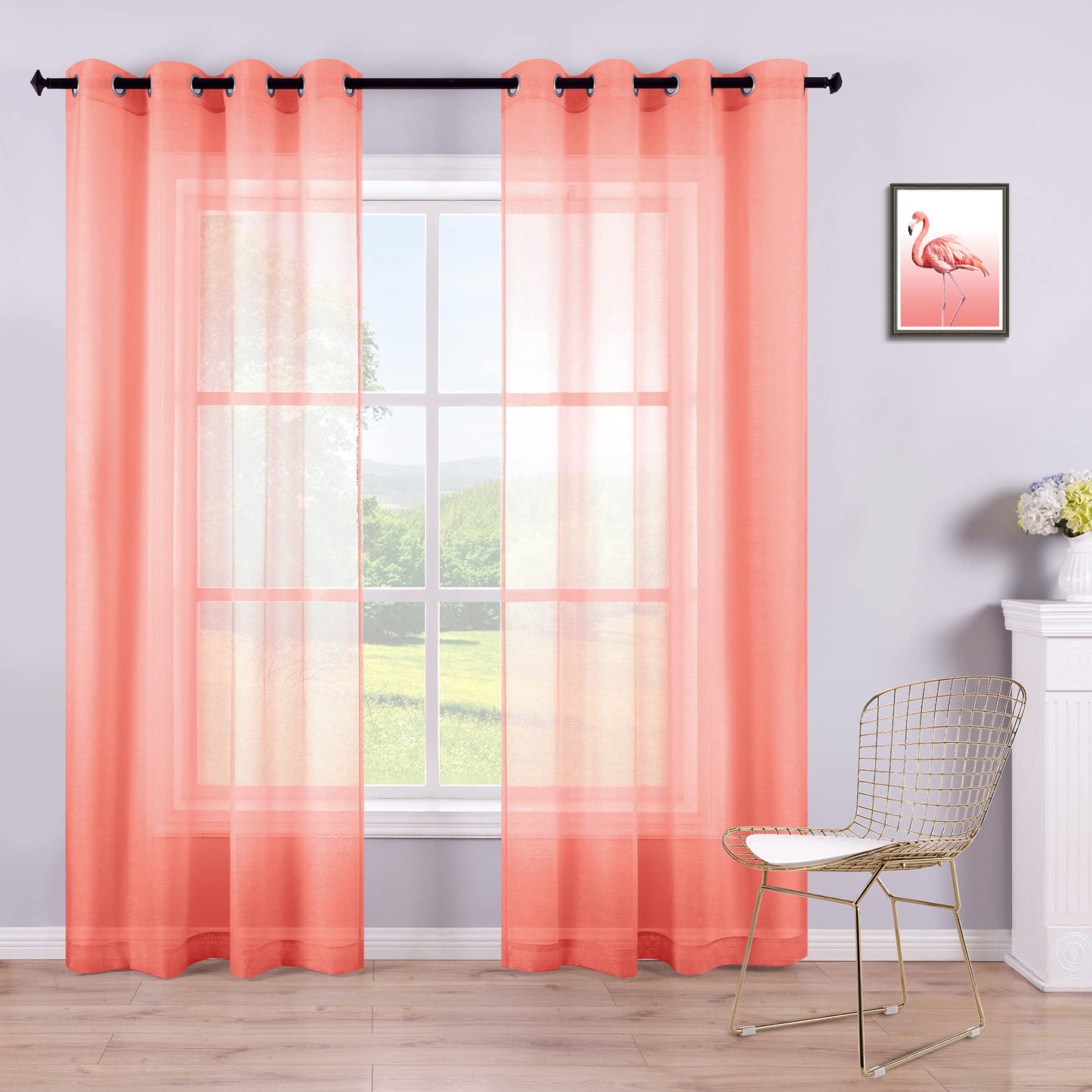 White Sheer Curtains 84 Inches Long Set 2 Panels Grommet Pair Faux Linen Semi Transparent Drape Tulle Gauze Voile Window Sheer Curtains for Bedroom Living Room Dining Wide 52 Length Solid Pack