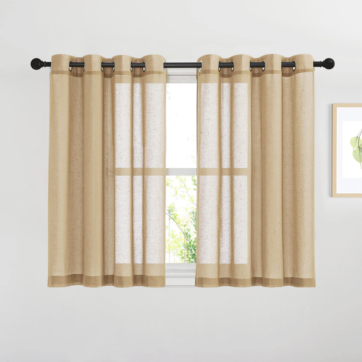 NICETOWN White Sheer Linen Curtains for Living Room 84 inch Length 2 Panels Set, Grommet Semi Sheer Privacy with Light Filtering Flax Window Treatments for Bedroom, W52 x L84