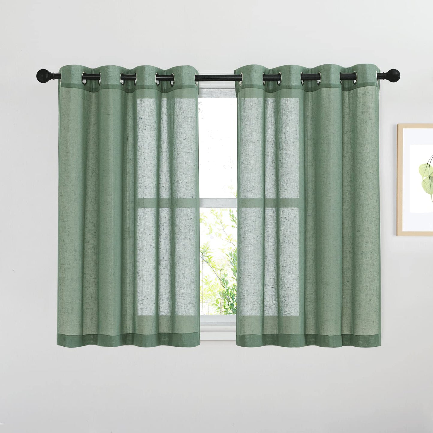 NICETOWN White Sheer Linen Curtains for Living Room 84 inch Length 2 Panels Set, Grommet Semi Sheer Privacy with Light Filtering Flax Window Treatments for Bedroom, W52 x L84