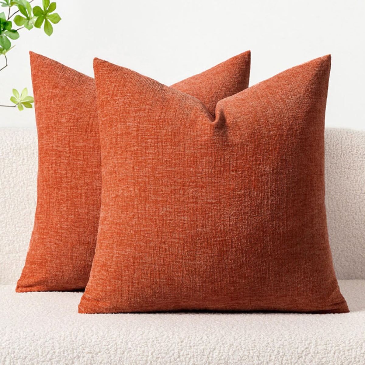 MIULEE Soft Chenille Fall Throw Pillow Covers Burnt Orange 18x18 Pack of 2 | Modern Fall Home Decor, Classic Decorative Pillows, Solid Dyed Cases, Boho Couch Cushion Covers for Sofa Bed Living Room