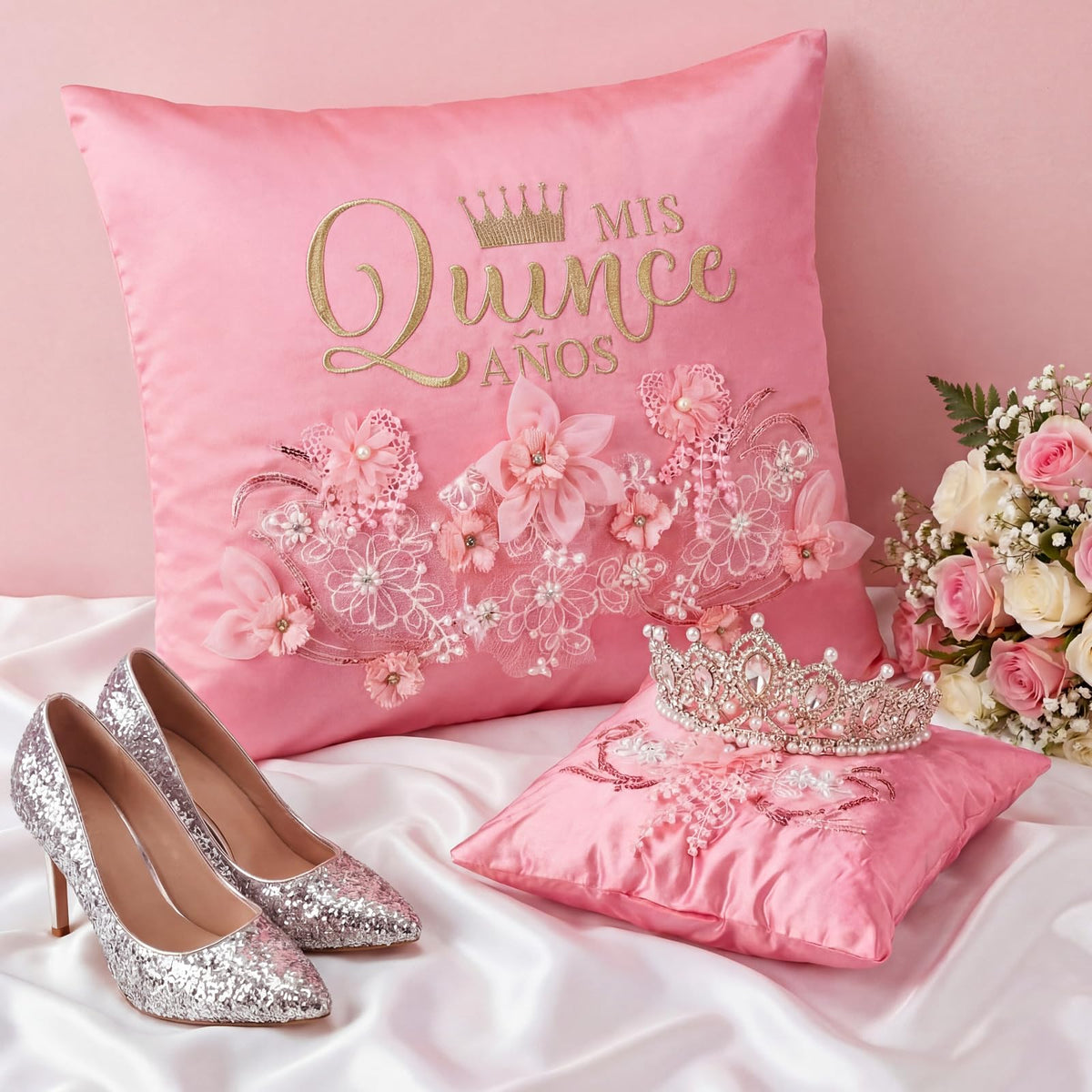 Mixweer 2pcs Wedding Embroidered Kneeling Pillows Nuestra Boda 18 x 18 Inch Embroidered Prayer Pillow Satin and Lace Kneeling White/Silver, Cojines para Boda, Decoracion (18",Without Pillow)