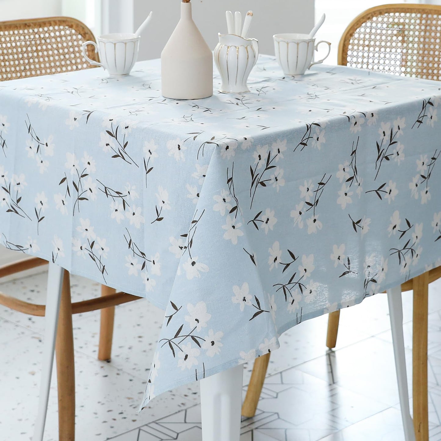 Pastoral Rectangle Tablecloth - 60 x 102 Inch Table Cloth - Washable Table Cover with Dust-Proof Wrinkle Resistant for Restaurant, Picnic, Indoor and Outdoor Dining, Floral (Dark Blue)