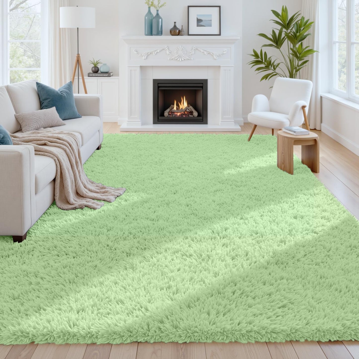 8x10 Fluffy Shag Area Rugs for Living Room Bedroom: Soft Plush Carpet Grey | Upgraded Non-Slip Thick Memory Foam, Ultra Soft, Non-Shedding Fuzzy Carpet, Easy Clean Decor for Kids Room, Nursery, Playroom
