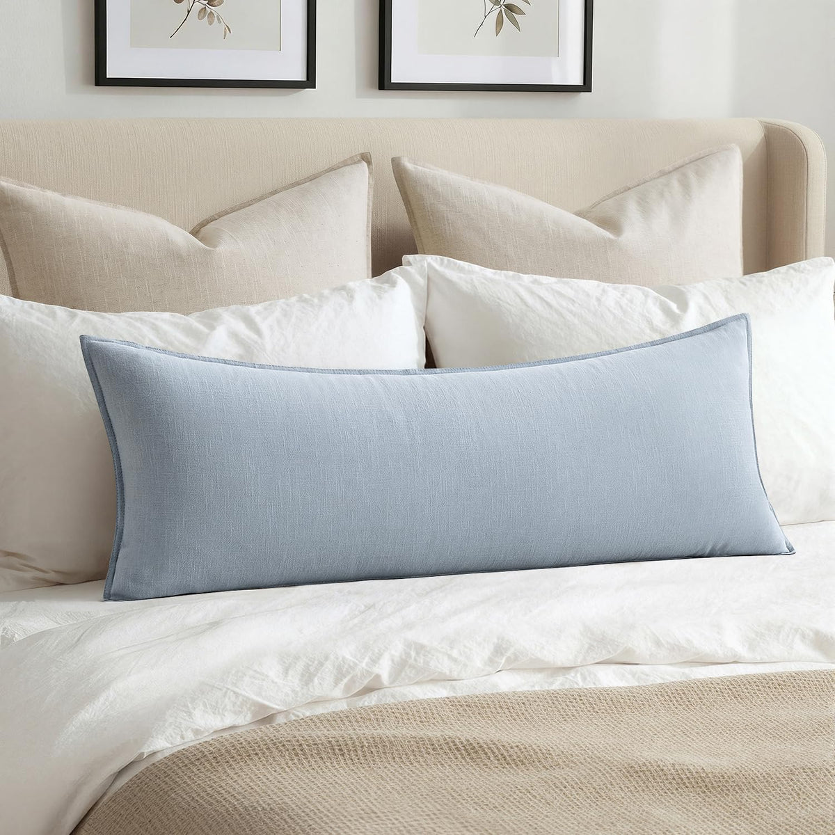 MIULEE Decorative Linen Lumbar Pillow Cover 14x36 Inch Natural Beige | Boho Farmhouse Neutral Couch Long Throw Pillow for Bed, Pack of 1 Accent Modern Pillowcase, Sofa Livingroom Home Decor