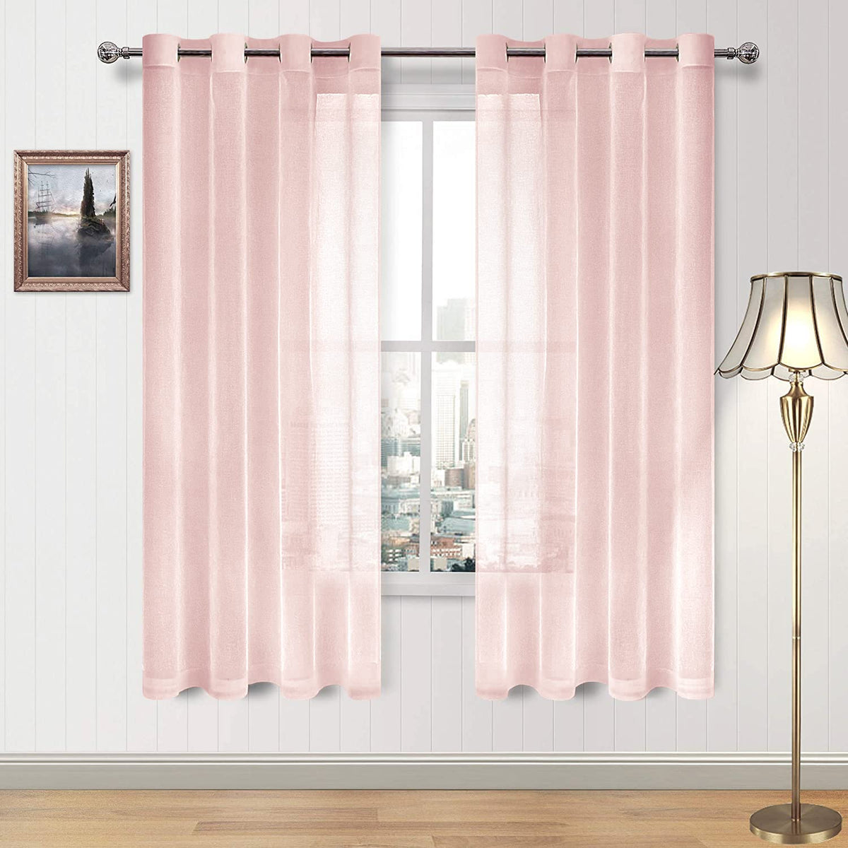 DWCN White Sheer Curtains Linen Look Semi Transparent Voile Grommet White Curtains for Living Dining Room Drapes 52 x 84 Inch Long, Set of 2 Panels