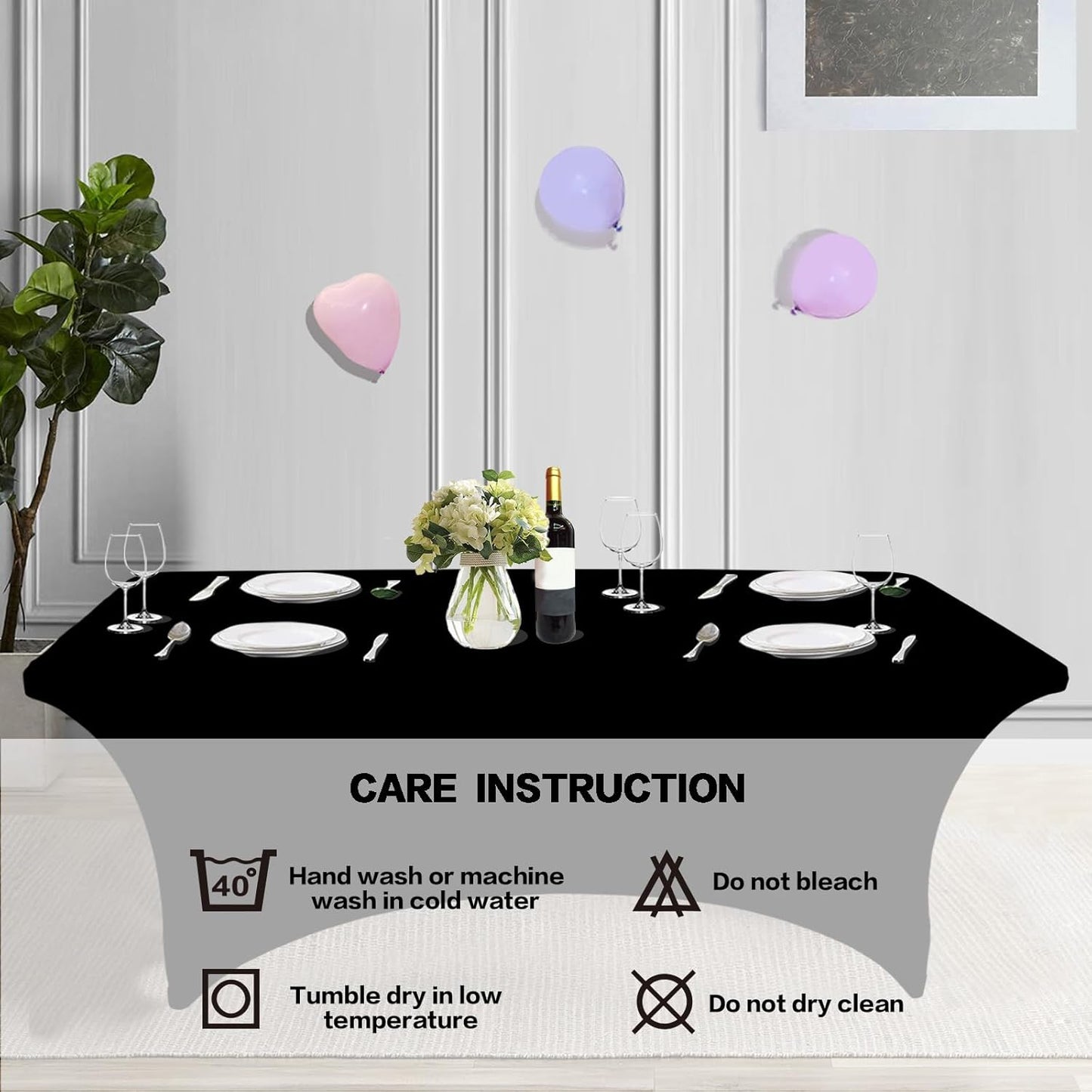 IVAPUPU 2 Pack 6FT Black Table Cloth for Rectangular Spandex Table Cover | Fitted Events Stretch Covers Washable Spandex Tablecloth Protector for Party, Wedding, Cocktail, Banquet, Festival