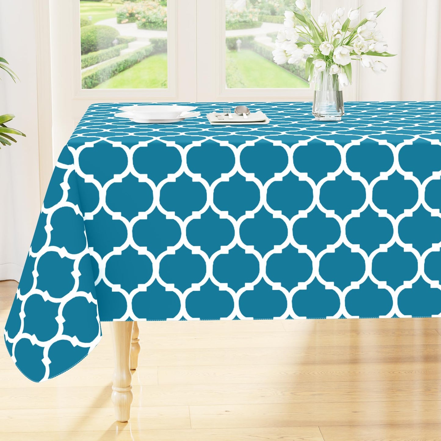 Smiry Rectangle Table Cloth, Flannel Backed Vinyl Tablecloth, 60"x84" | Waterproof Plastic Tablecloths, Wipeable Table Cover for Dining, Indoor and Outdoor (Grey)