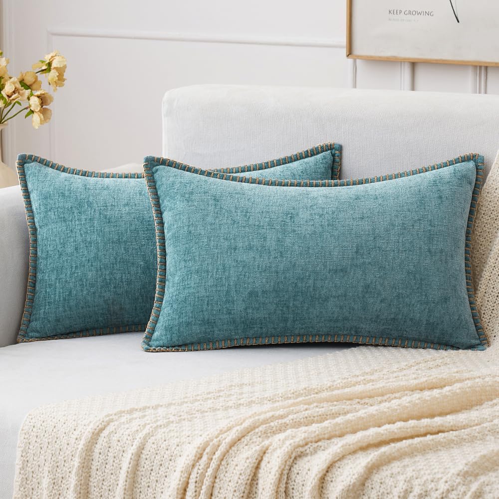 MIULEE Decorative Couch Throw Pillow Covers 18x18 Inch Sage Green 2 Pack | Farmhouse Pillow Covers with Stitched Edge, Soft Chenille Cushion Cases, for Sofa Bed Living Room Home Decor