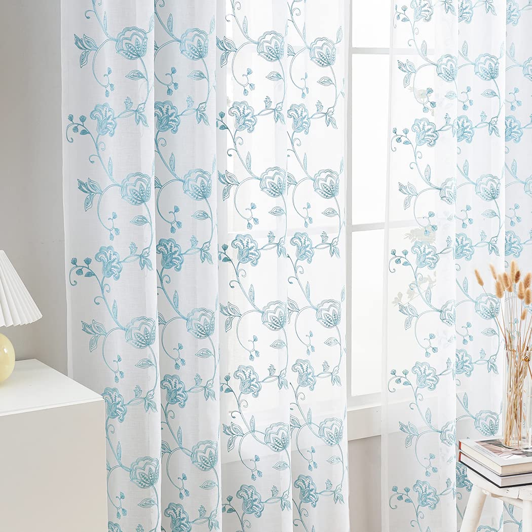 MYSTIC-HOME Sheer Curtains White 63 Inch Length, Rod Pocket Voile Drapes for Living Room, Bedroom, Window Treatments Semi Crinkle Curtain Panels for Yard, Patio, Villa, Parlor, Set of 2, 52"x 63"