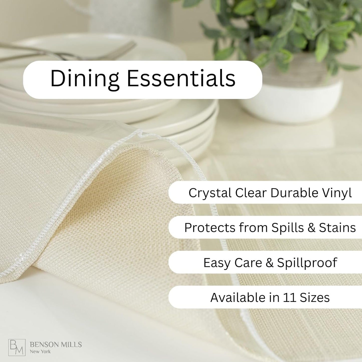 Benson Mills Heavy Duty Crystal Clear Plastic 100% Waterproof Tablecloth Protector, Vinyl PVC Table Cloth, Oil Spill Proof Wipe Clean Table Cover Tables (70" x 90" Extra Wide Rectangular/Oblong)