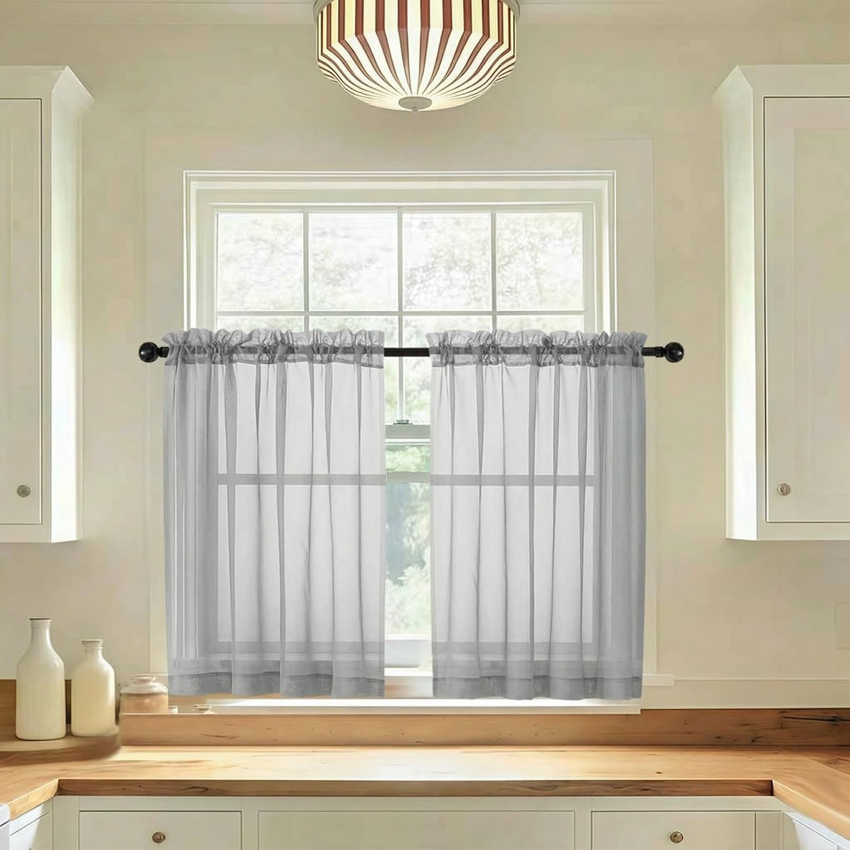 LIVEKID White Sheer Curtains 84 Inches Long 2 Panels - Light Filtering Breathable Voile Textured Sheer Curtains for Bedroom/Living Room, Rod Pocket Soft Elagant & Airy Solid Drapes, W42 x L84
