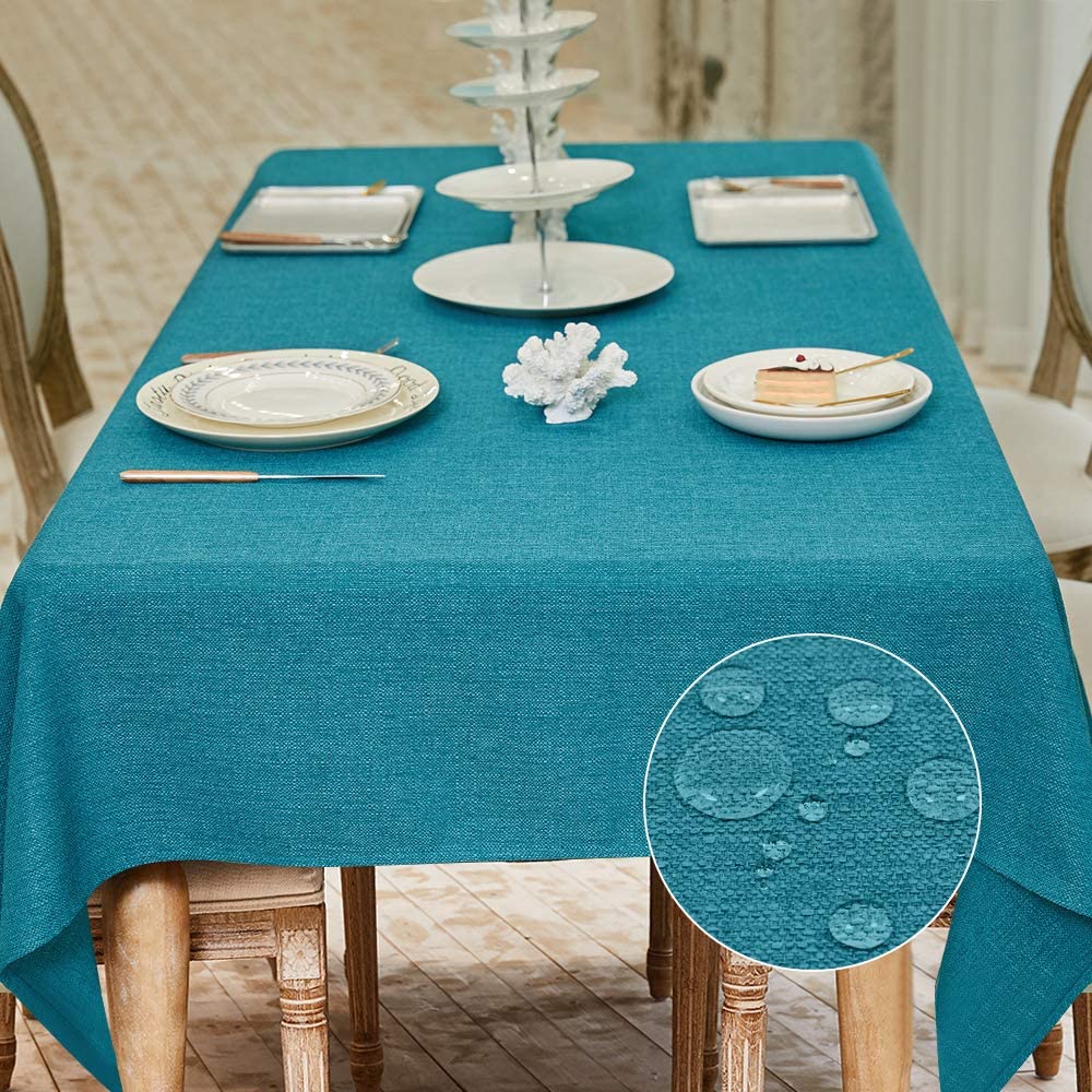 BALCONY & FALCON Rectangle Table Cloth Waterproof Beige 156"x90" | Rectangular Washable Wrinkle Resistant Table Cloth Linen Fabric Tablecloths for Dining Party Kitchen Wedding and Outdoor Use