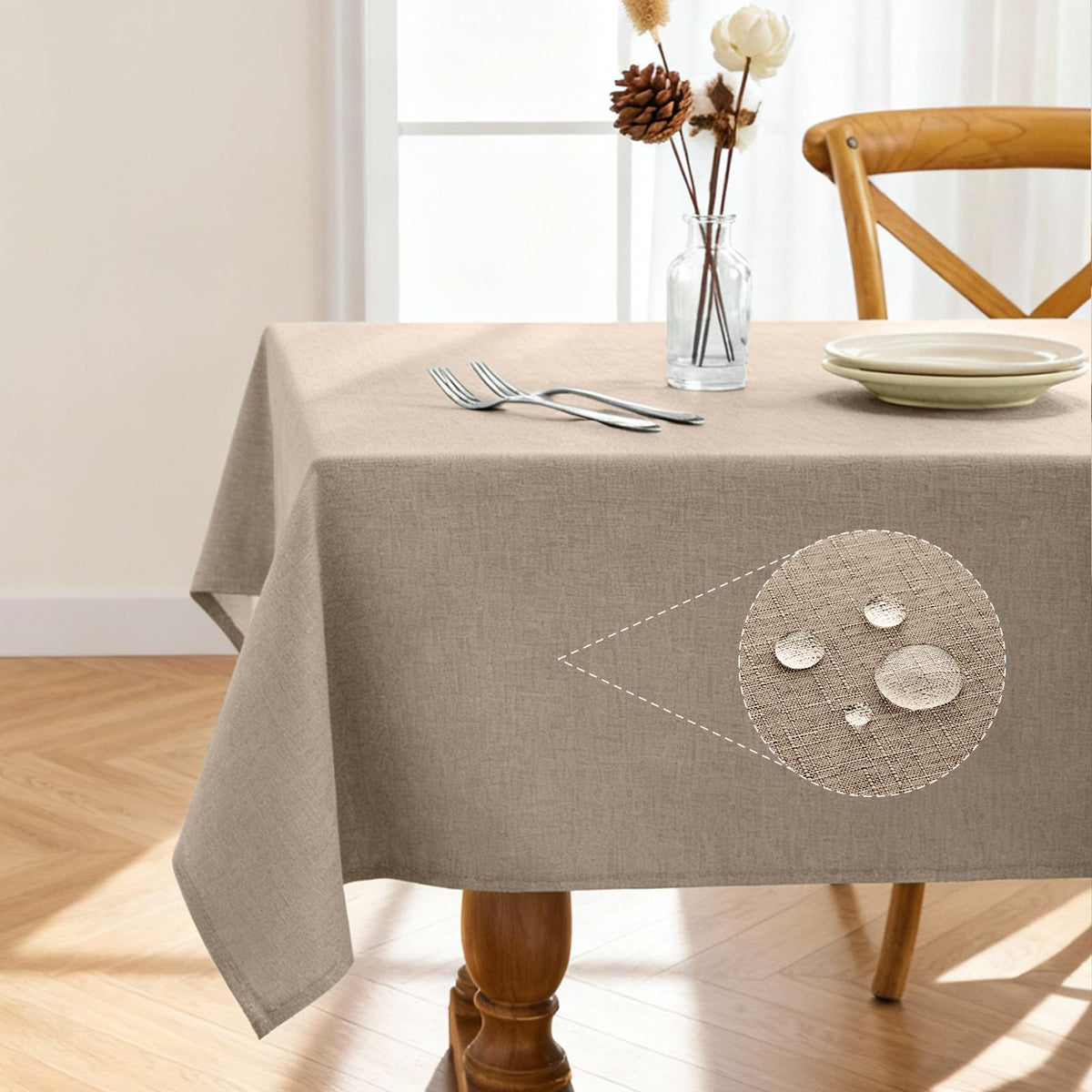 Pureegg Rectangle Linen Tablecloth Waterproof & Stain Resistant, Wrinkle-Free Table Cloth Adds Elegance and Protection, Ideal for Dining, Party, Wedding and Outdoor, 52 x 70 Inch, Sage Green