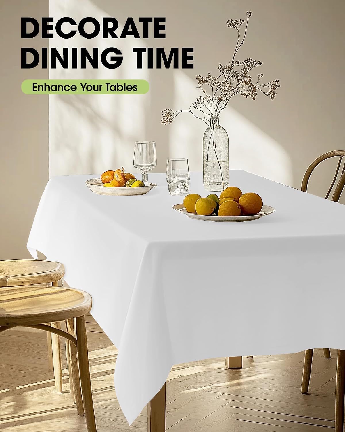 Pureegg Polyester Tablecloth 60" x 102" Reusable Washable 2 Pack White | Durable, Rectangle, for Outdoor Party, Picnic, Wedding, Banquet, Birthday