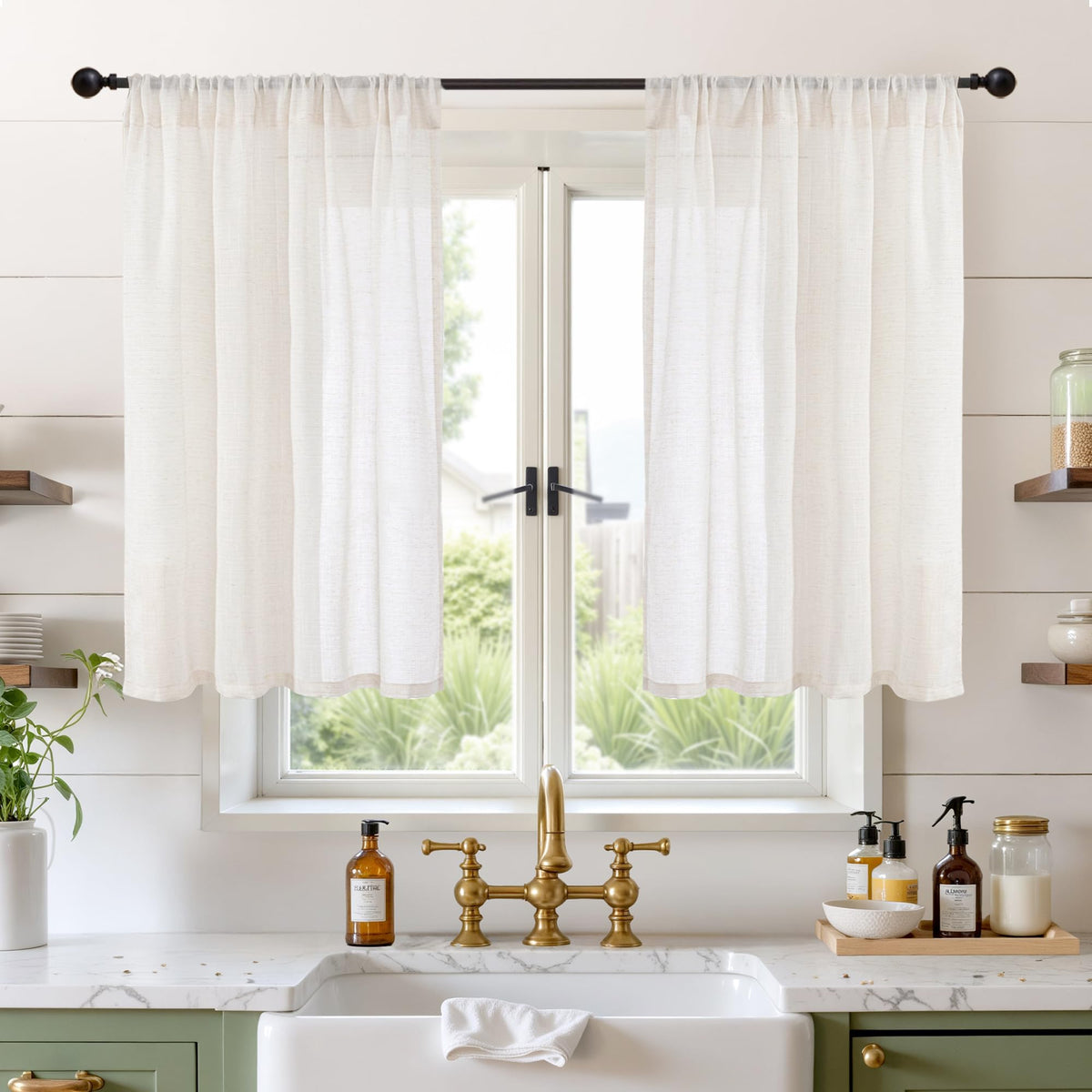 BGment Linen Sheer Curtains 84 Inches Long 2 Panels Set for Living Room | Light Filtering Drapes with Rod Pocket Lightweight Window Treatments for Bedroom, 52 X 84 Inch Length