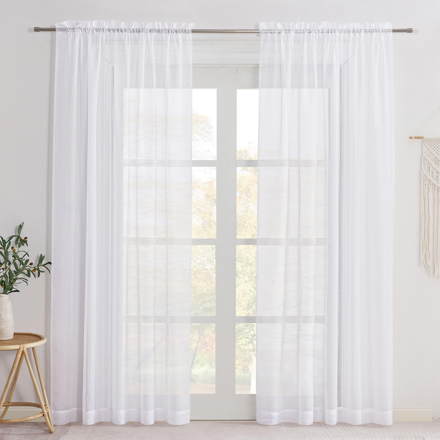 NICETOWN White Sheer 96 inches Long Curtains for Living Room, Rod Pocket Lightweight Drapes Voile Sheer Air & Breathable Window Treatments for Bedroom, W42 x L96, 2 Panels