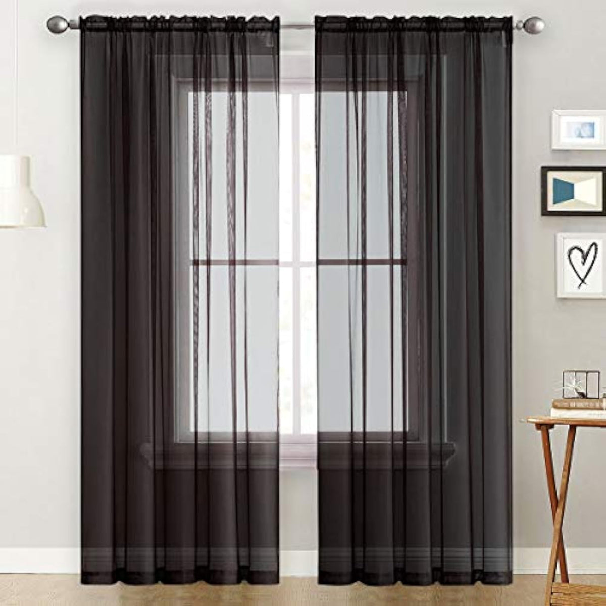 SpaceDresser Basic Rod Pocket Sheer Voile Window Curtain Panels White 1 Pair 2 Panels 52 Width 84 Inch Long for Kitchen Bedroom Children Living Room Yard(White,52 W x 84 L)