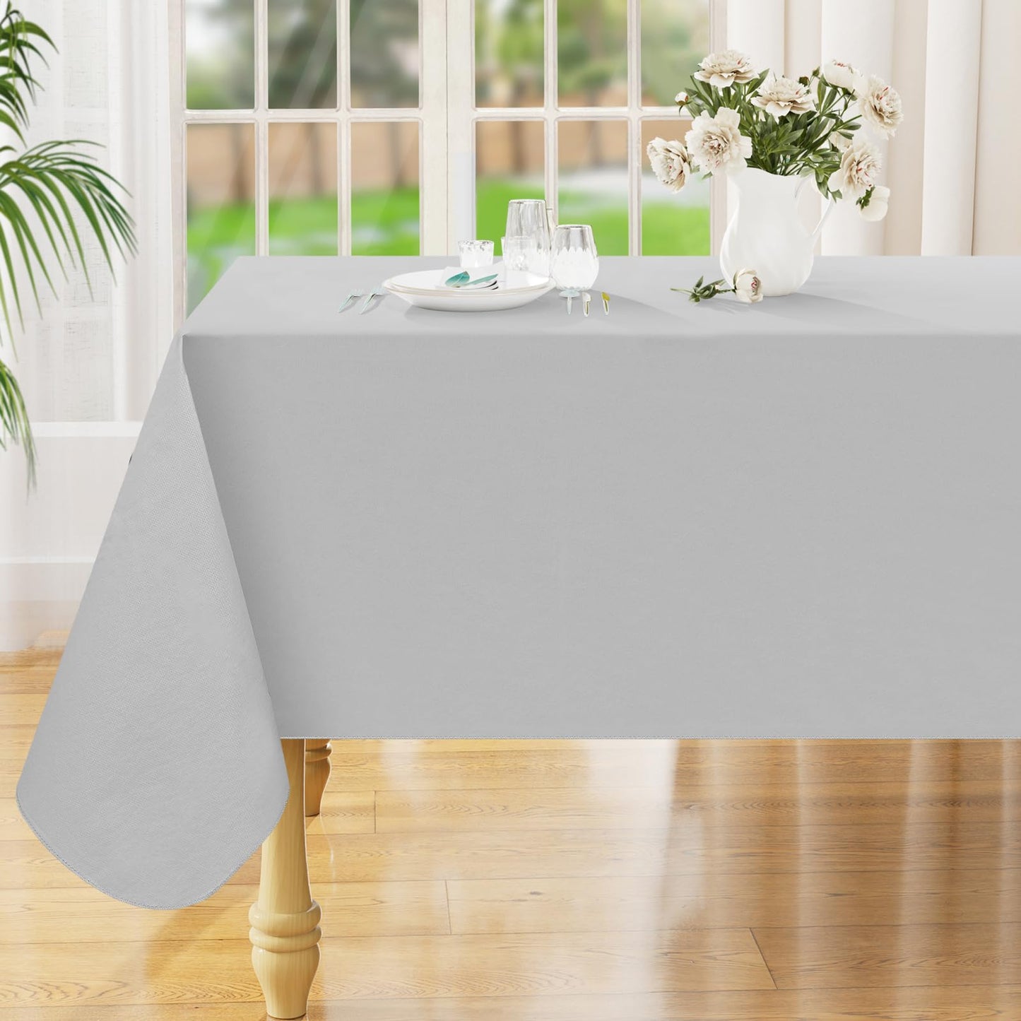Smiry Rectangle Table Cloth 60x84 Inch, Waterproof Wipeable Vinyl Tablecloths Protector, Oil Spill Proof Plastic Table Cover for Dining, Picnic, Camping, Outdoor, Beige
