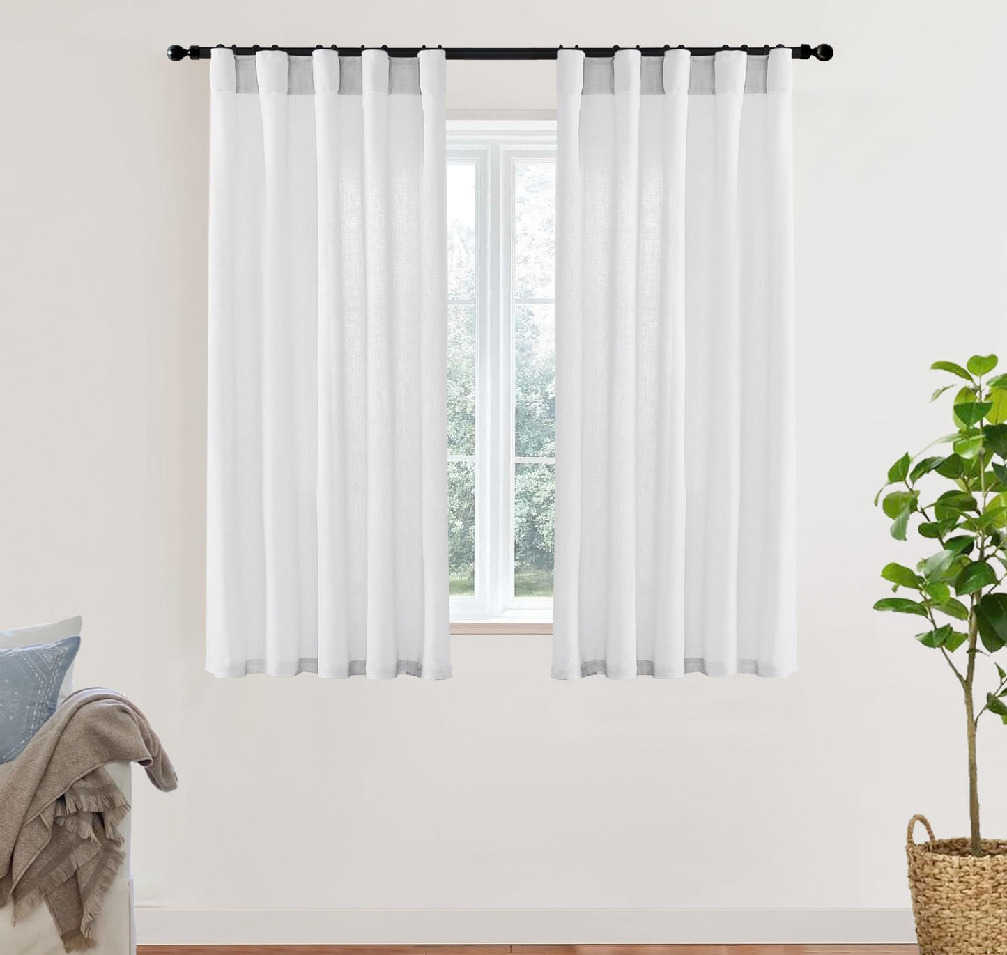 Linen Cotton Curtains for Living Room, Cream Off White Natural Fabric Light Filtering Semi Sheer Curtains 84 Inches Long, Ivory Pleated Farmhouse Curtain Drapes 84 Inch Length 2 Panels Set Dining Room