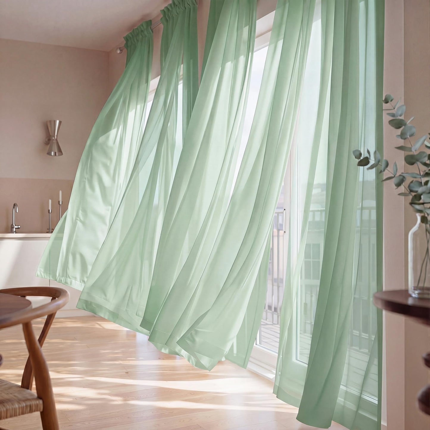 NICETOWN White Sheer 96 inches Long Curtains for Living Room, Rod Pocket Lightweight Drapes Voile Sheer Air & Breathable Window Treatments for Bedroom, W42 x L96, 2 Panels