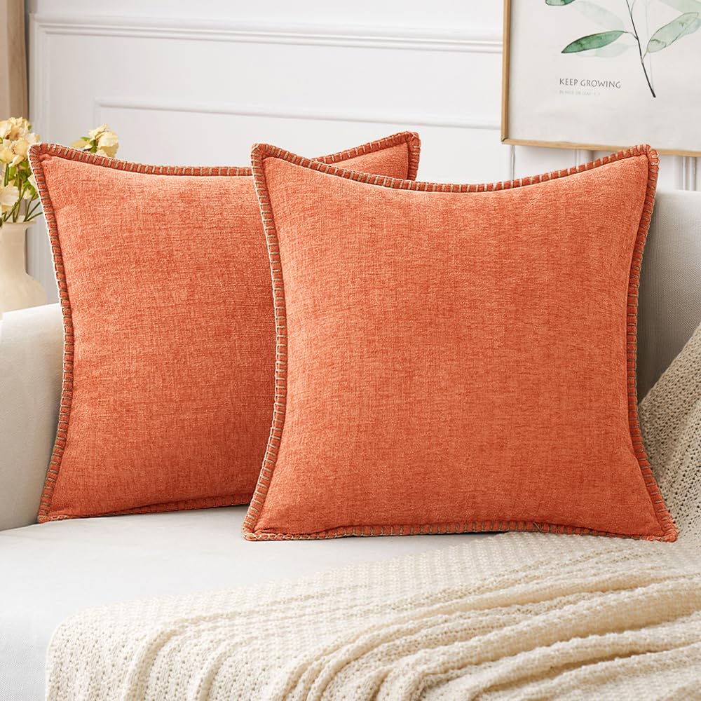 MIULEE Decorative Couch Throw Pillow Covers 18x18 Inch Sage Green 2 Pack | Farmhouse Pillow Covers with Stitched Edge, Soft Chenille Cushion Cases, for Sofa Bed Living Room Home Decor