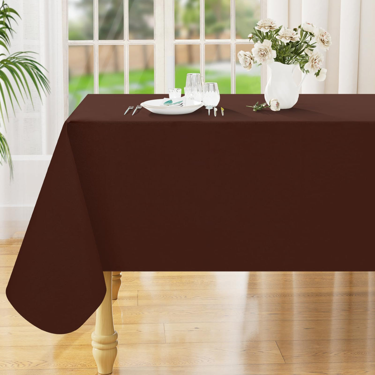 Smiry Rectangle Table Cloth 60x84 Inch, Waterproof Wipeable Vinyl Tablecloths Protector, Oil Spill Proof Plastic Table Cover for Dining, Picnic, Camping, Outdoor, Beige